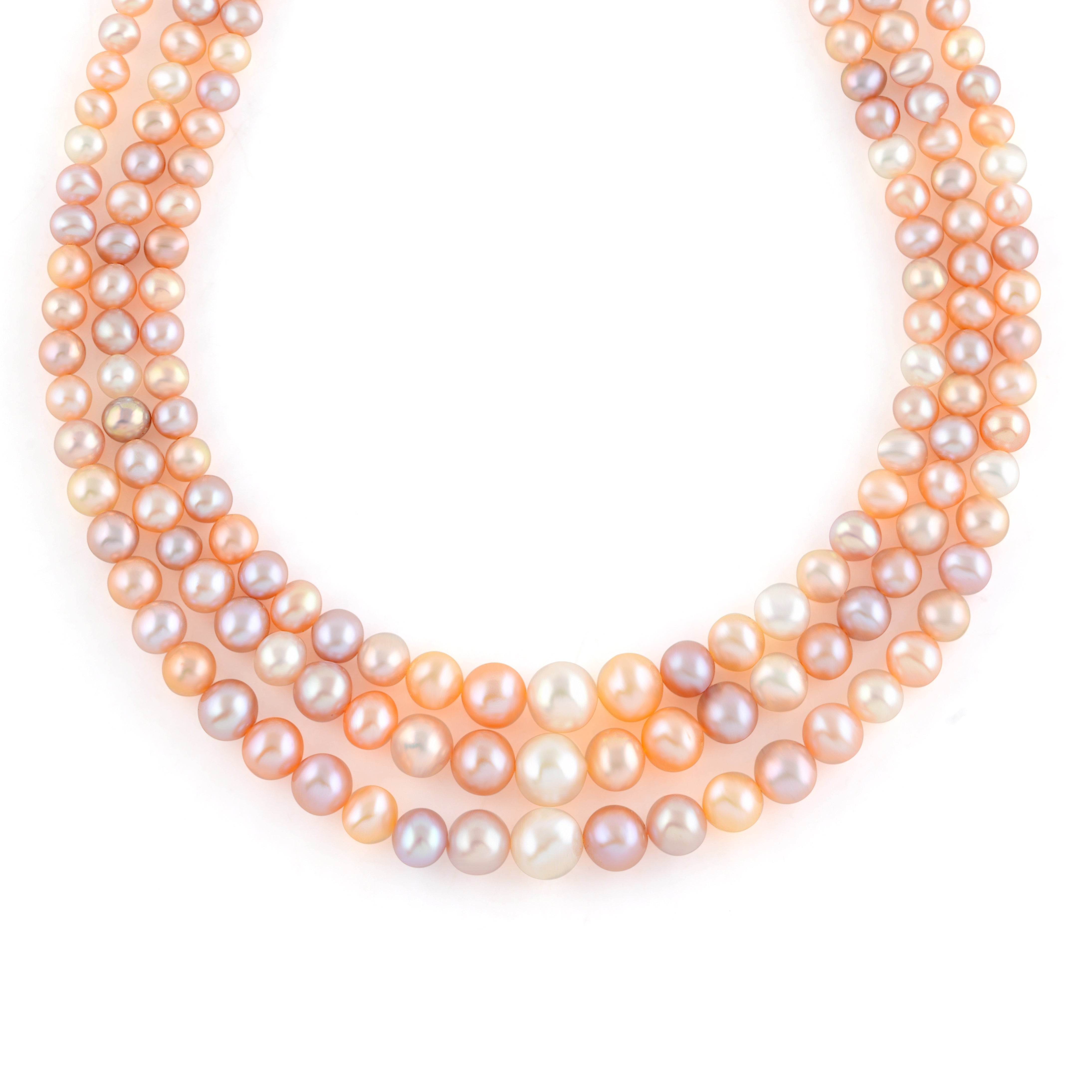 Tri-Color Pearl Necklace with Graduation - Krishna Jewellers Pearls and Gems