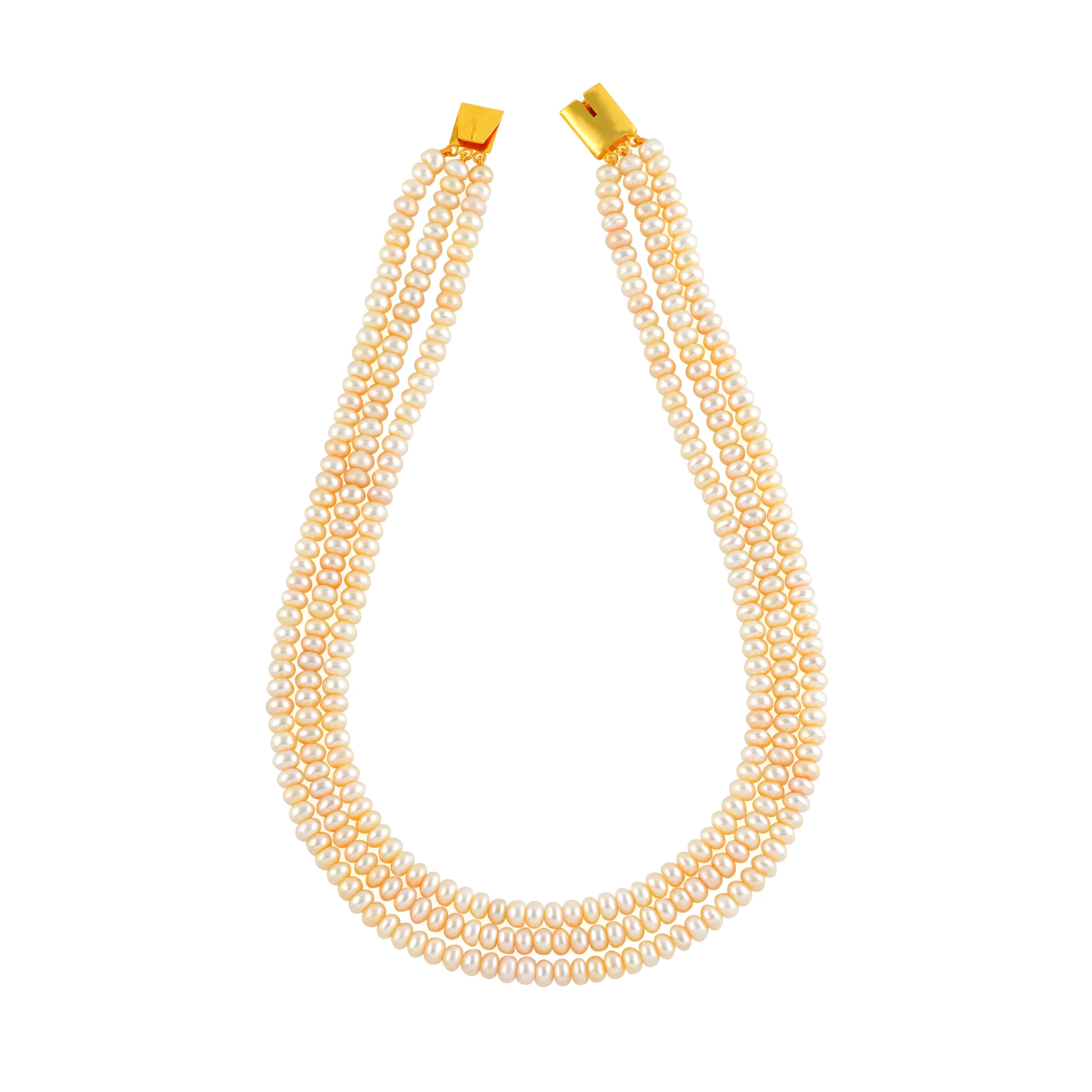 Triple Line of Natural Whitish Button Pearl Necklace - Krishna Jewellers Pearls and Gems