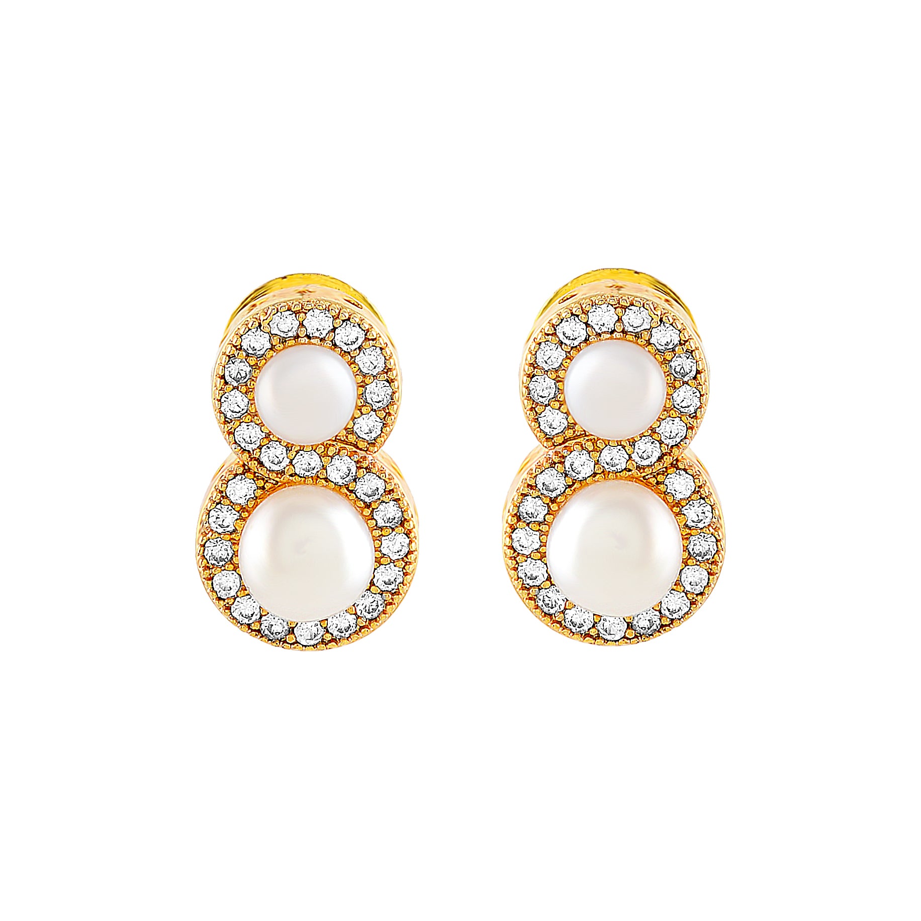 CZ-Stone Pearl Stud Earrings