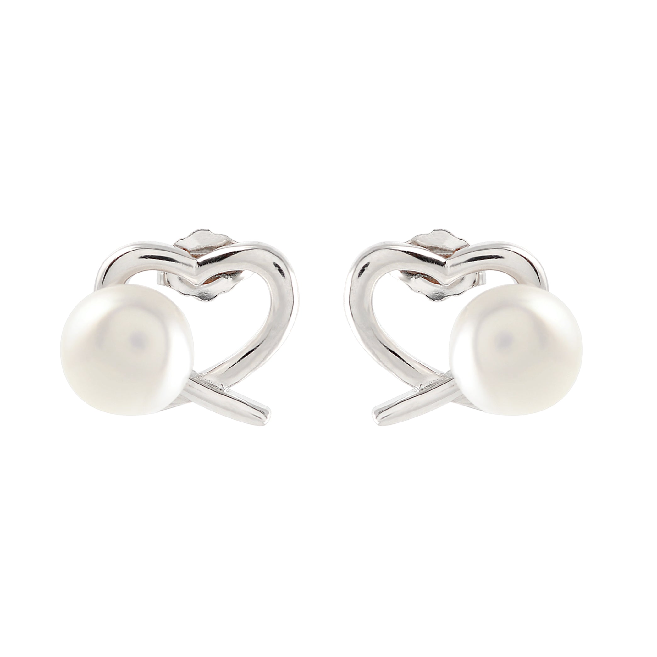 Heartfelt Pearl stud Earrings in Silver Alloy