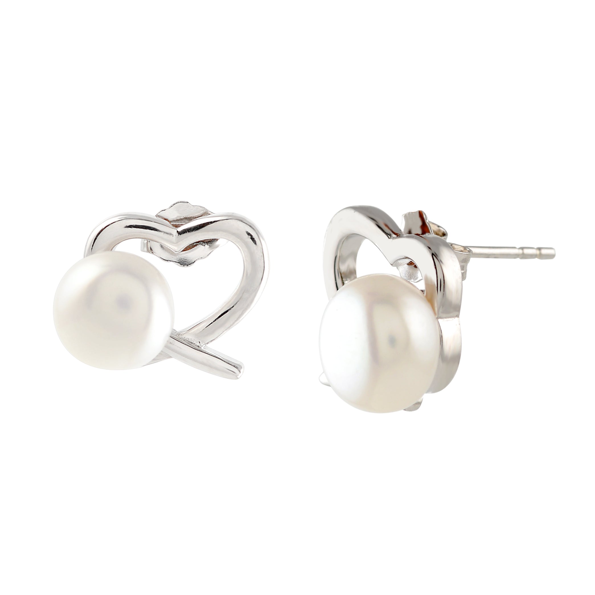 Heartfelt Pearl stud Earrings in Silver Alloy - Krishna Jewellers Pearls and Gems