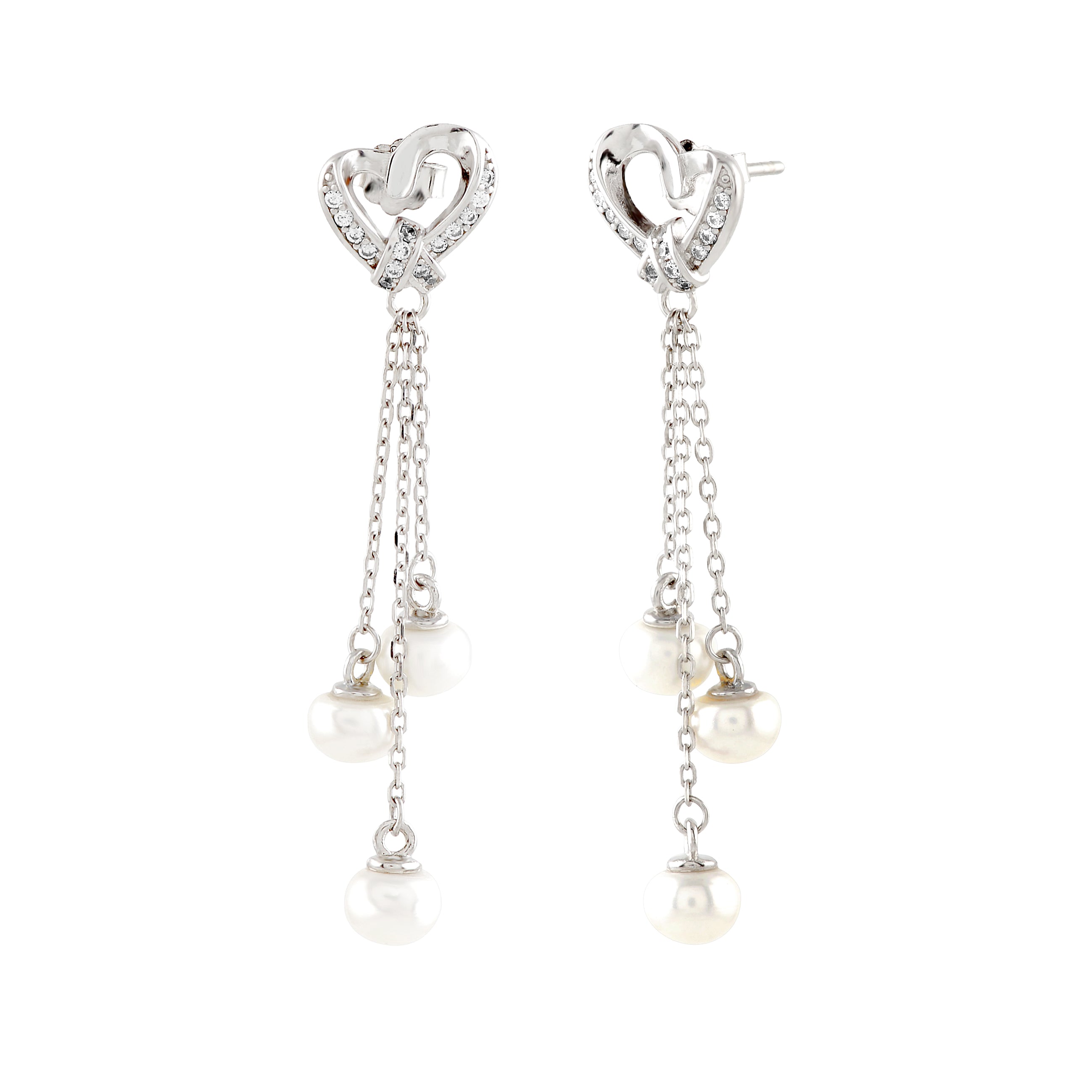 Sparkling Heartfelt Hanging Pearl Earrings - Krishna Jewellers Pearls and Gems