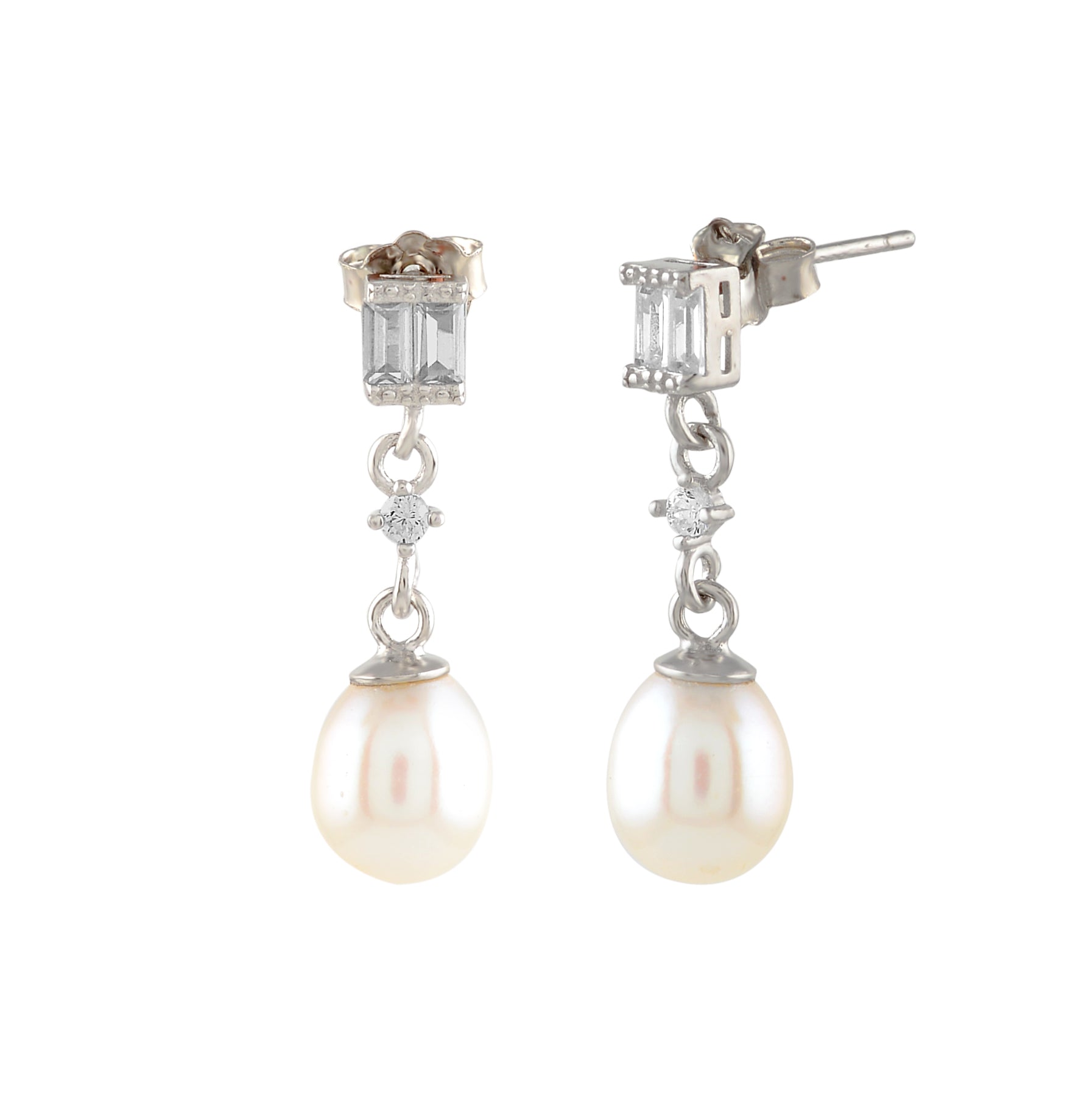 CZ Hanging Pearl Stud Earrings