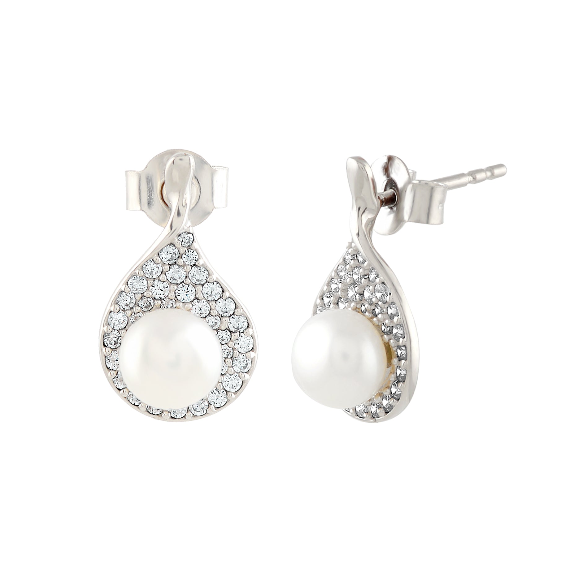 Sparkling Silver Pearl Stud Earrings - Krishna Jewellers Pearls and Gems