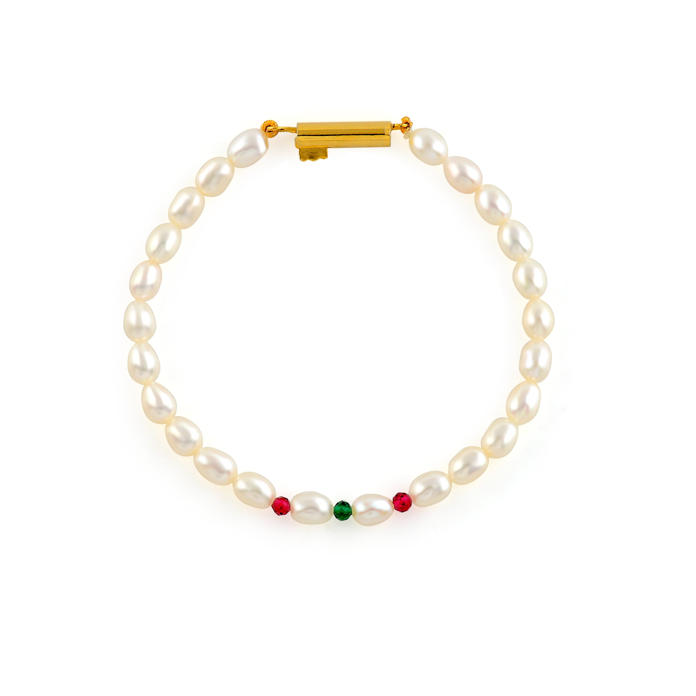 Colorful Gemstone Bracelet with One Strand of Freshwater Rice Pearls - Krishna Jewellers Pearls and Gems