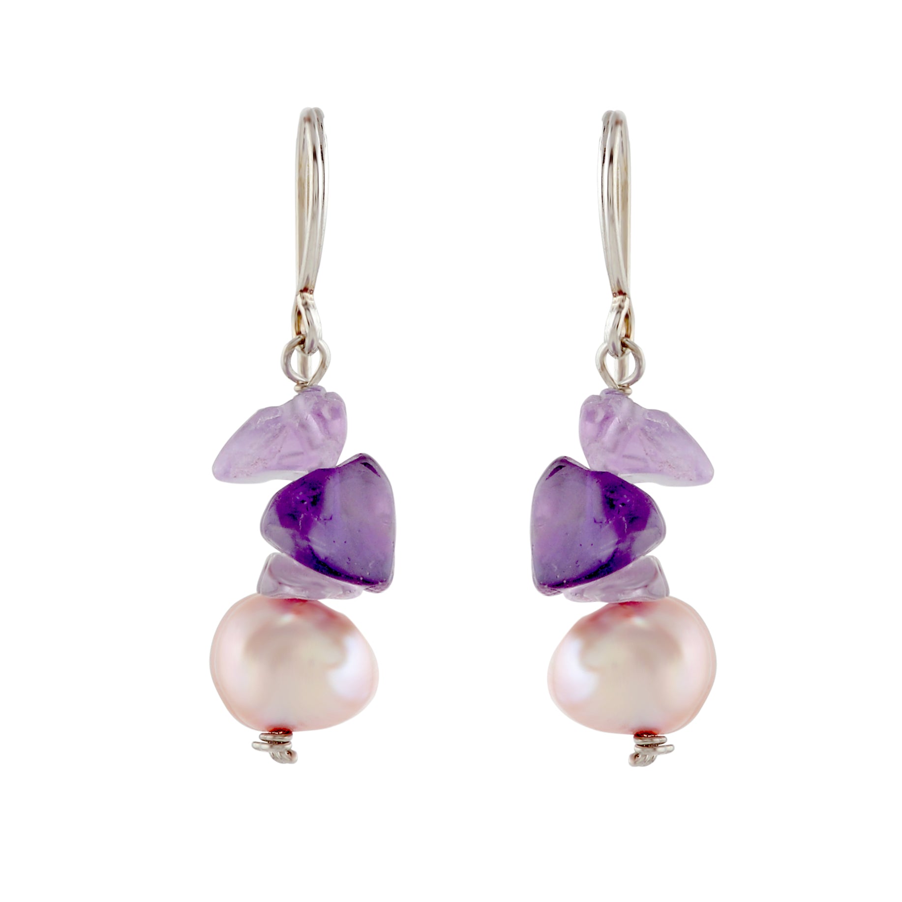 Hand crafted earrings with natural amethyst gemstones, keishy pearls and rose quartz / free shipping shops from New York