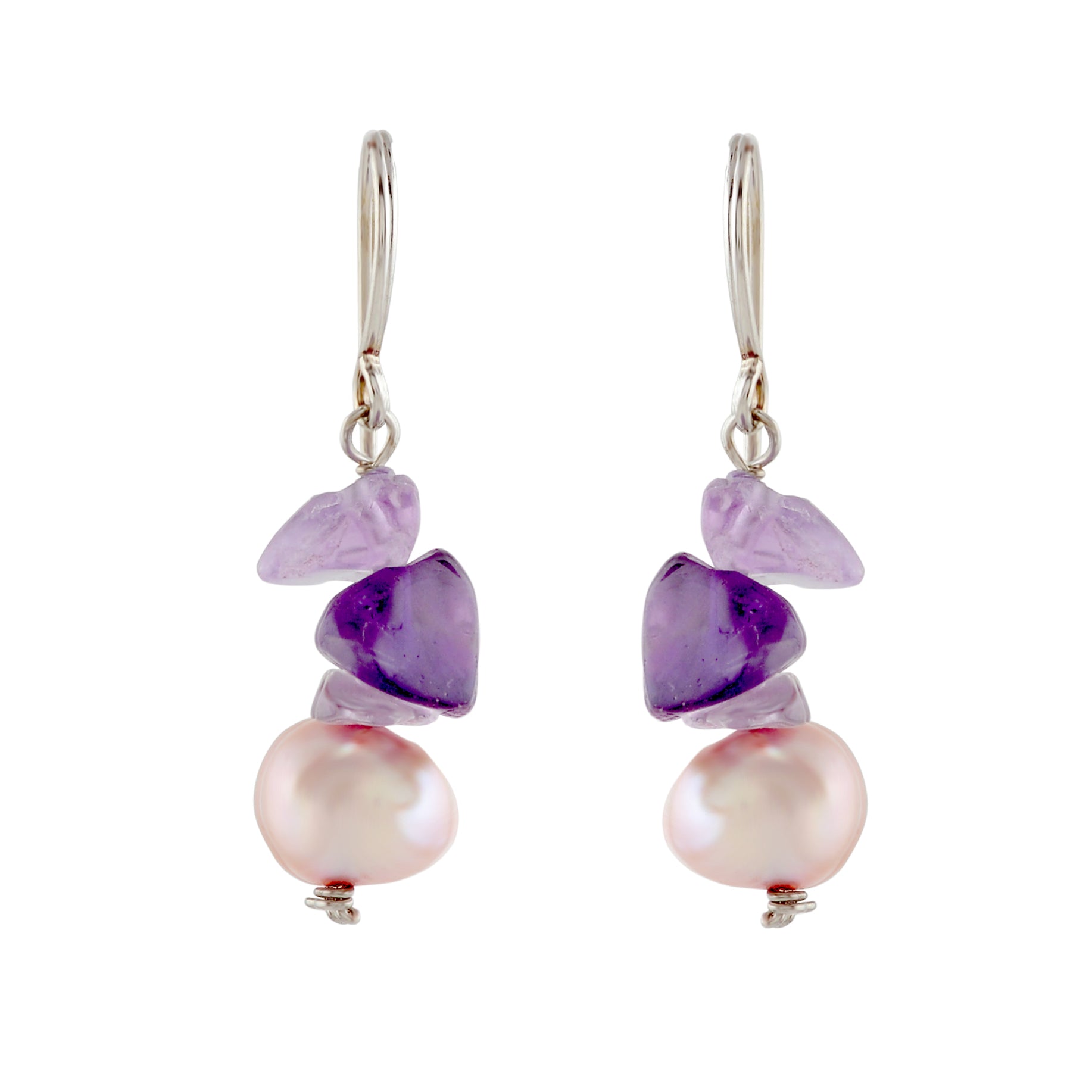 Natural Pearl and Amethyst Hanging Earrings