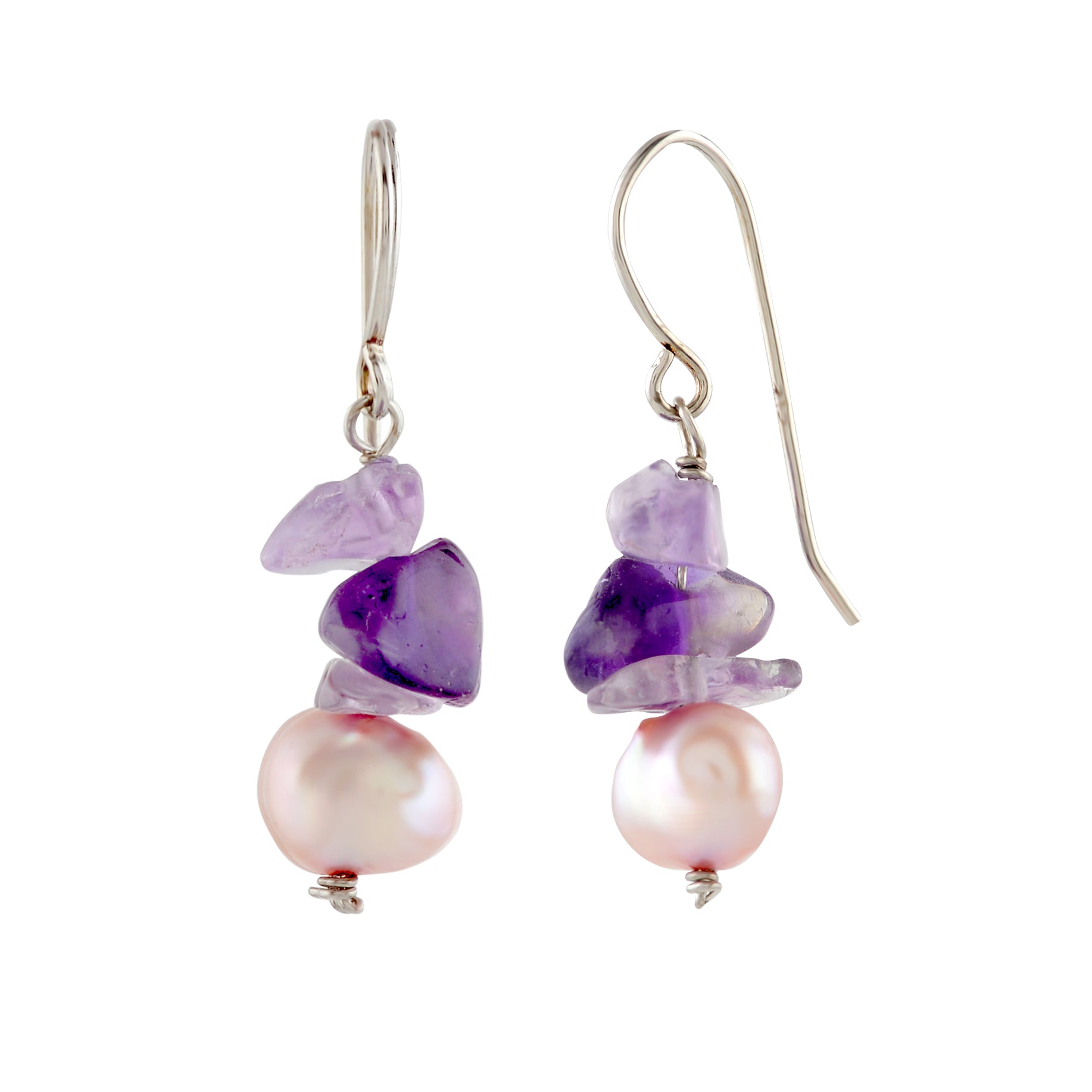 Natural Pearl and Amethyst Hanging Earrings