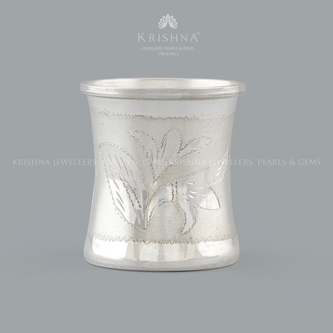 Elegant Silver Pooja Glass with Intricate Leaf Theme Design - Krishna Jewellers Pearls and Gems