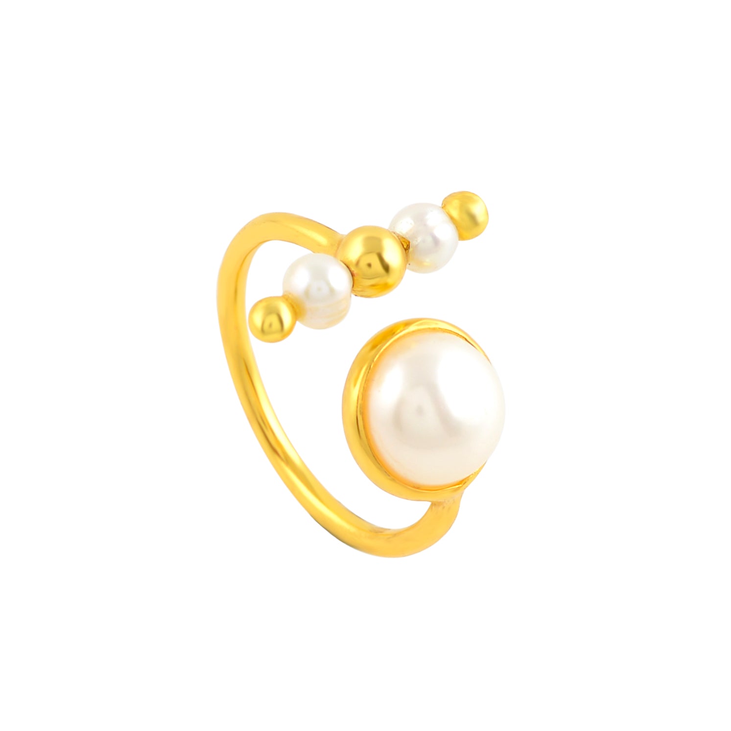 Golden Elegance Silver Ring with Lustrous Pearl and Gold Finish - Krishna Jewellers Pearls and Gems