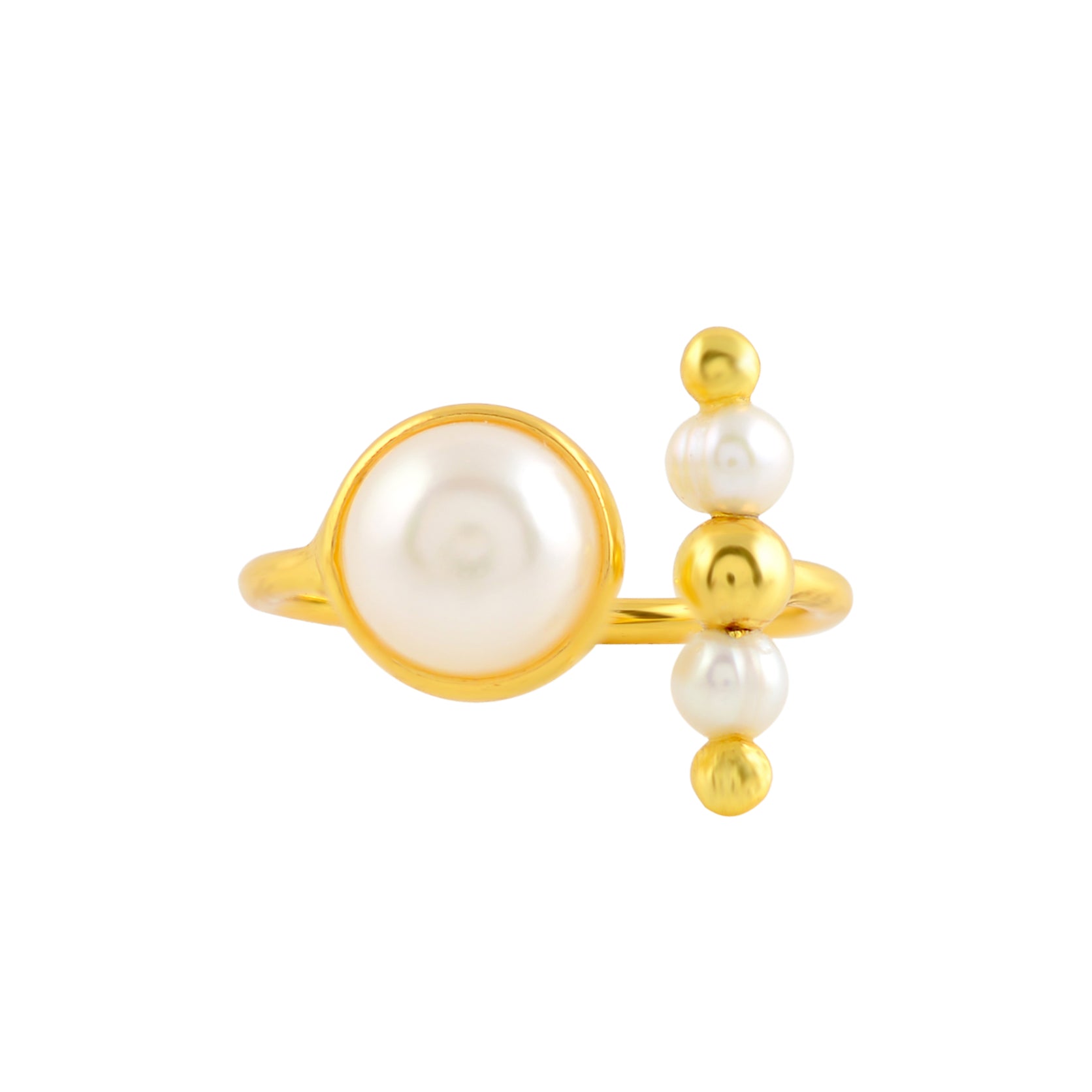 Golden Elegance Silver Ring with Lustrous Pearl and Gold Finish - Krishna Jewellers Pearls and Gems