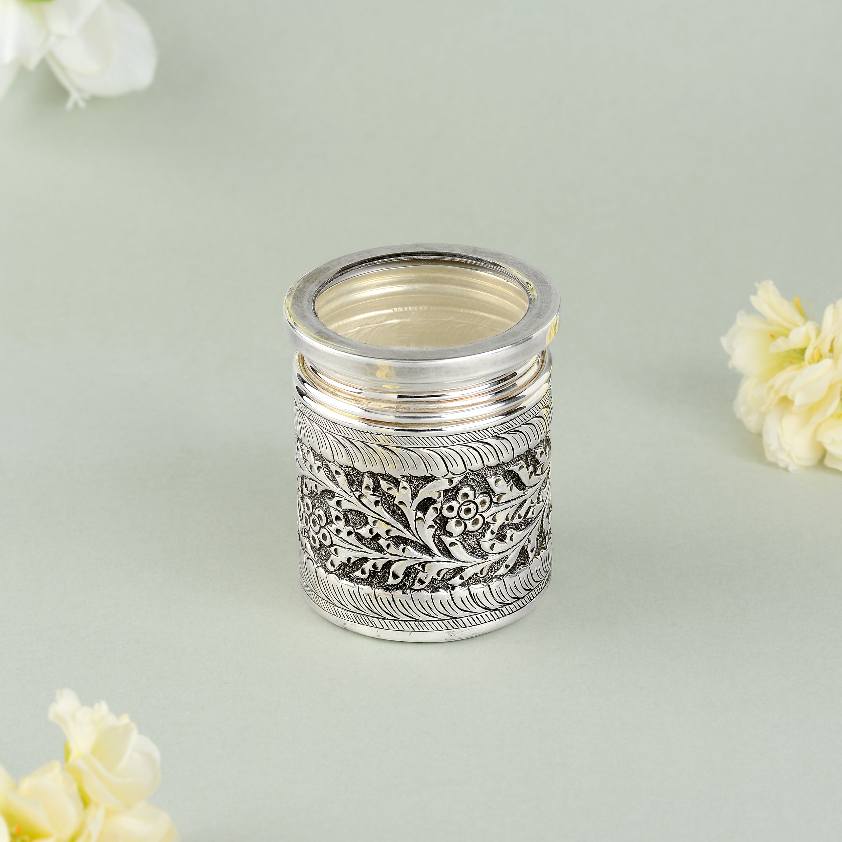 Floral Adorned Silver Dry Fruit Box