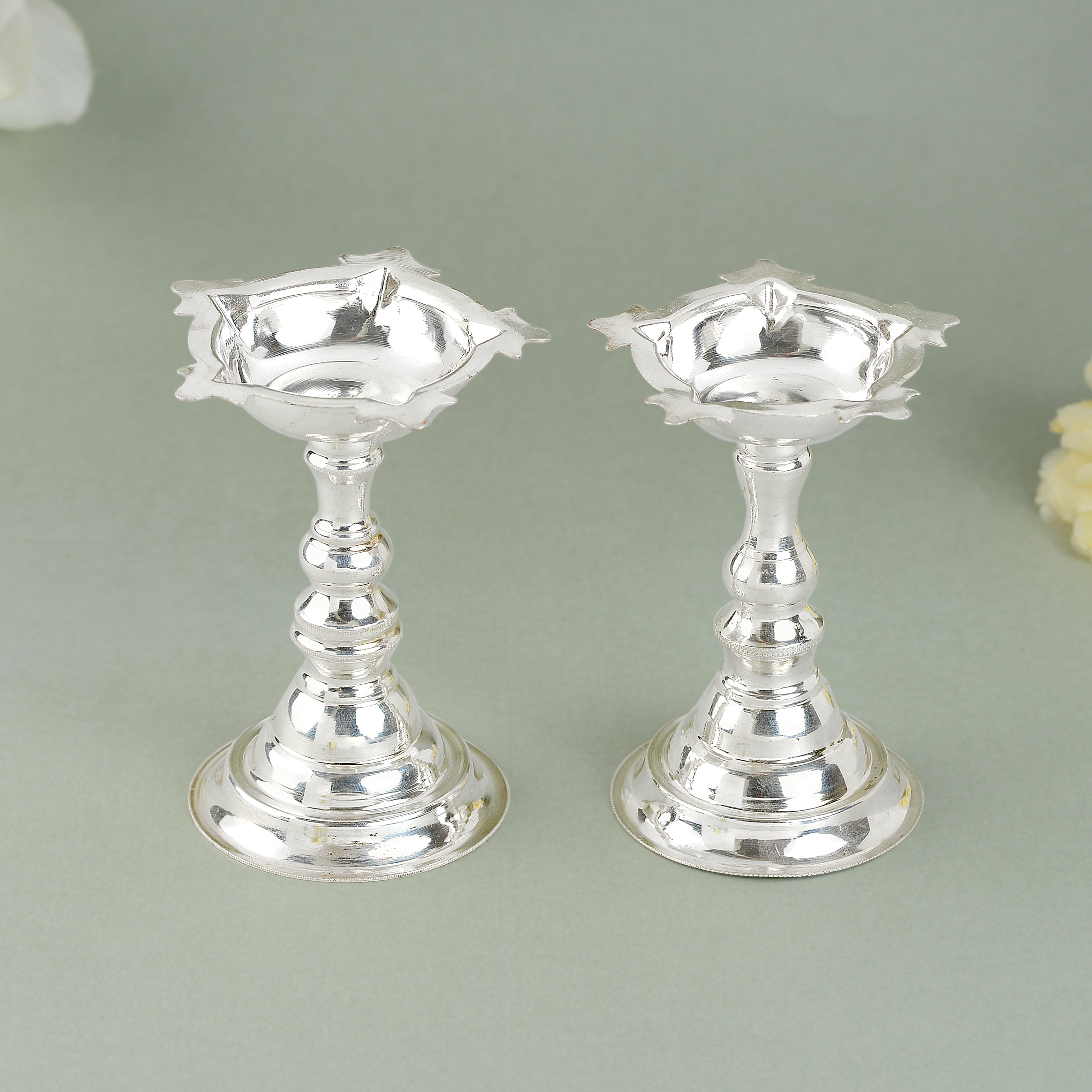 Plain Silver Deepam Stand Crafted from 92.5 Silver