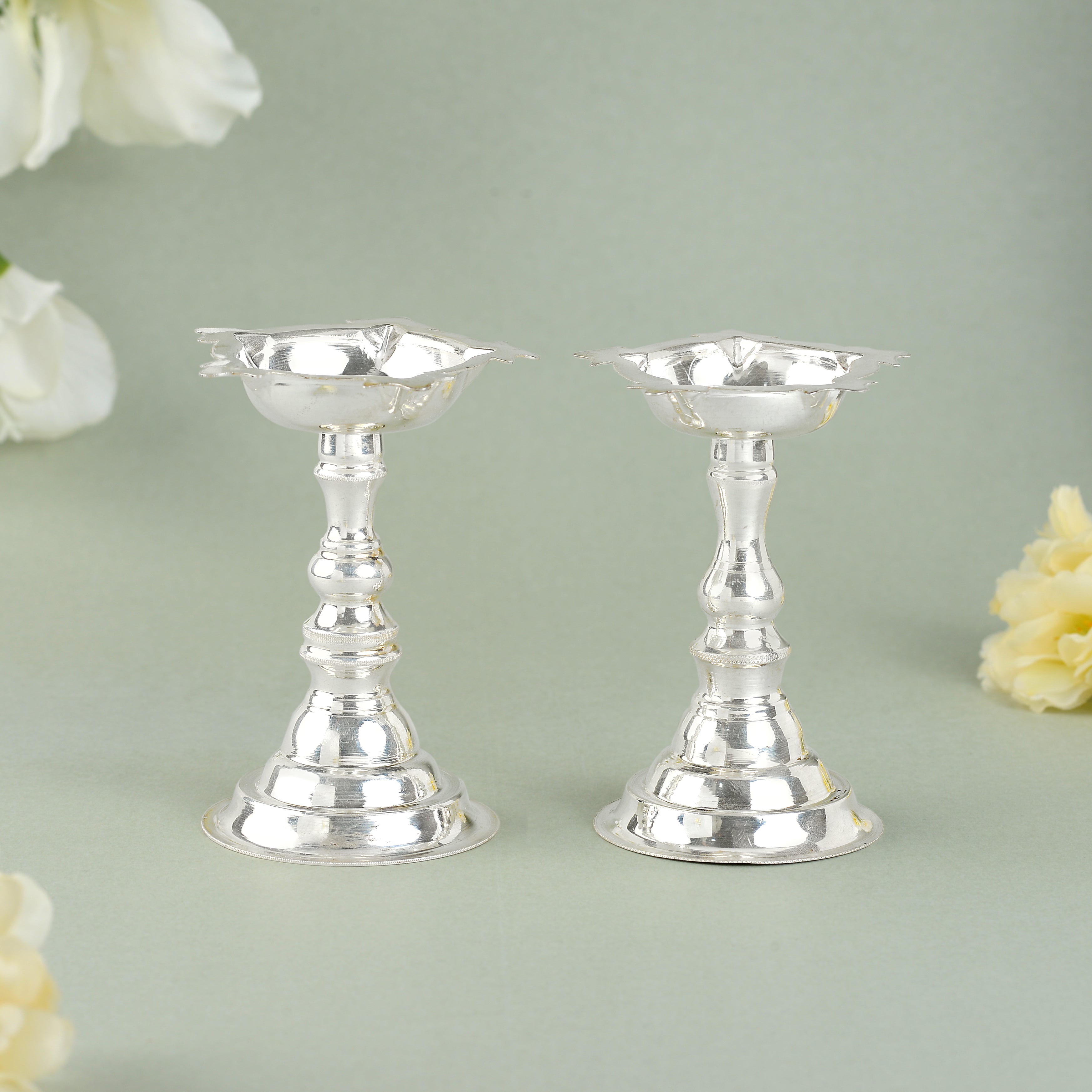 Plain Silver Deepam Stand Crafted from 92.5 Silver