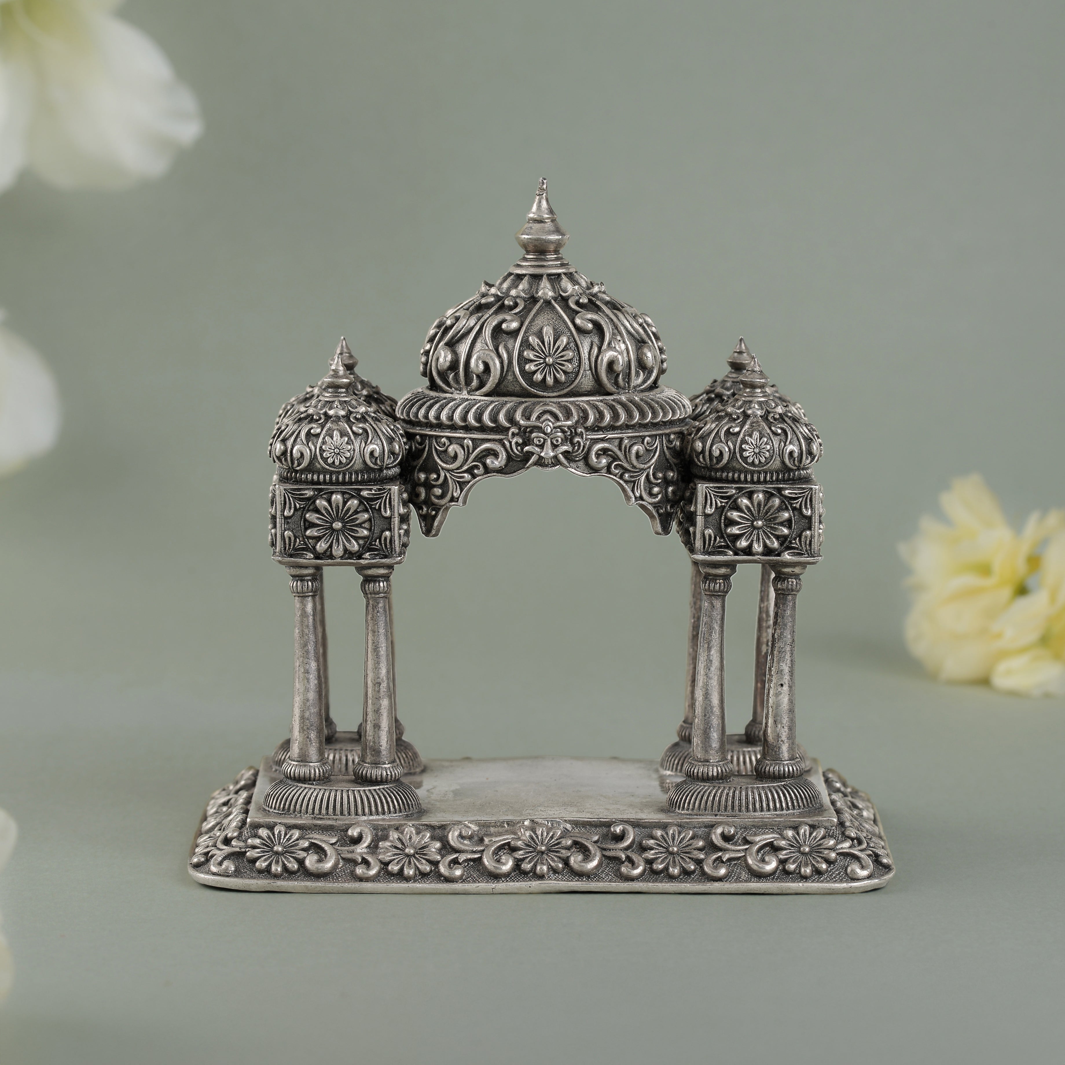 Floral Design Antique Silver Mandir in 92.5