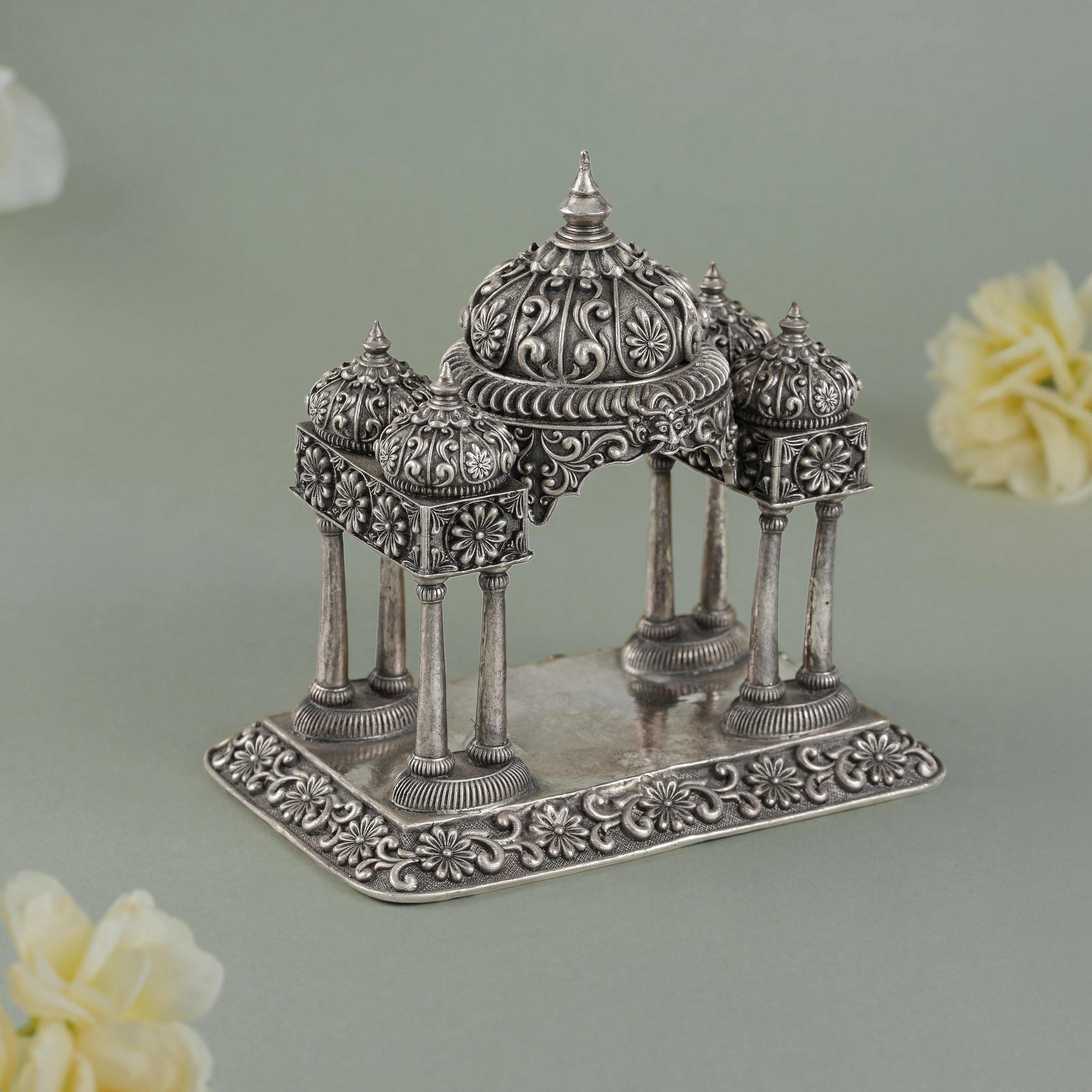 Floral Design Antique Silver Mandir in 92.5