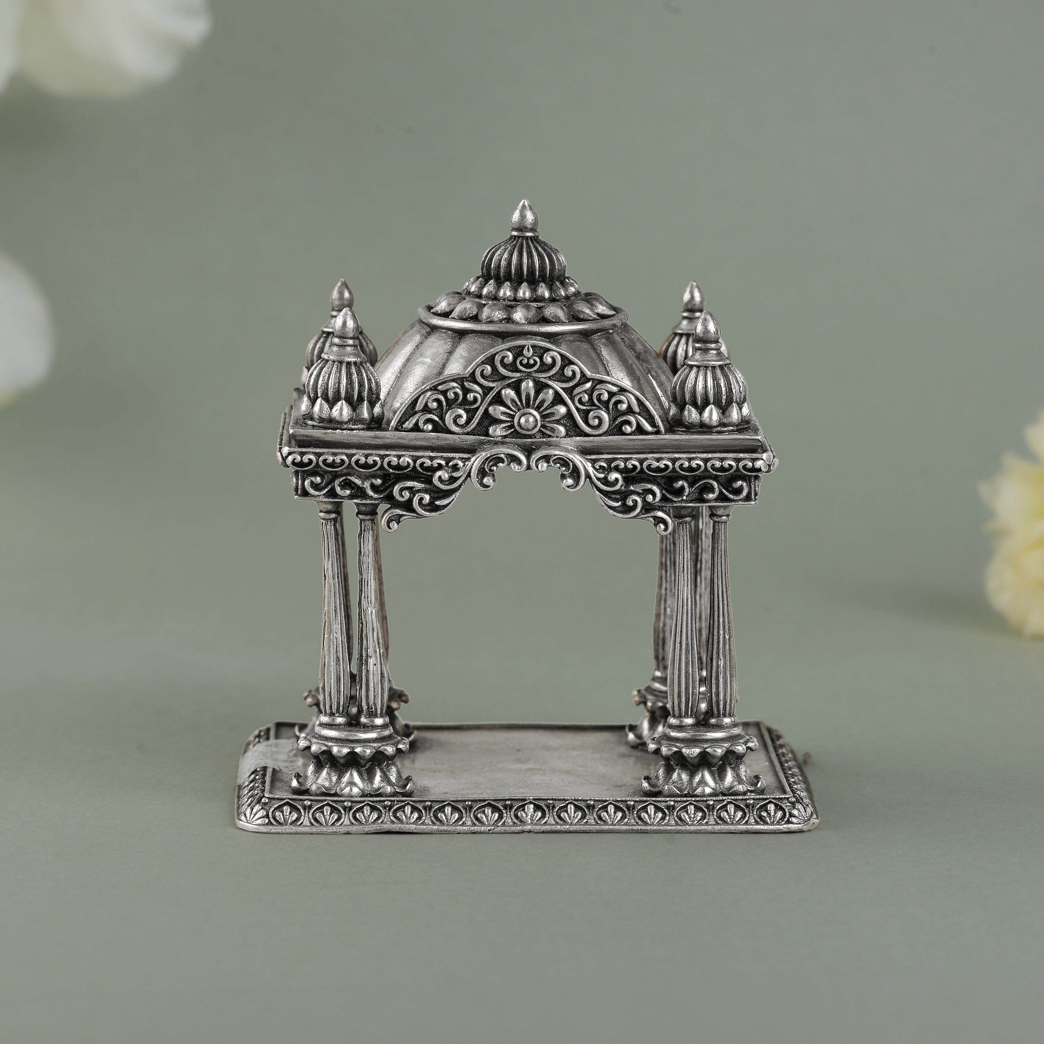 Antique Silver Mandir with Floral Design