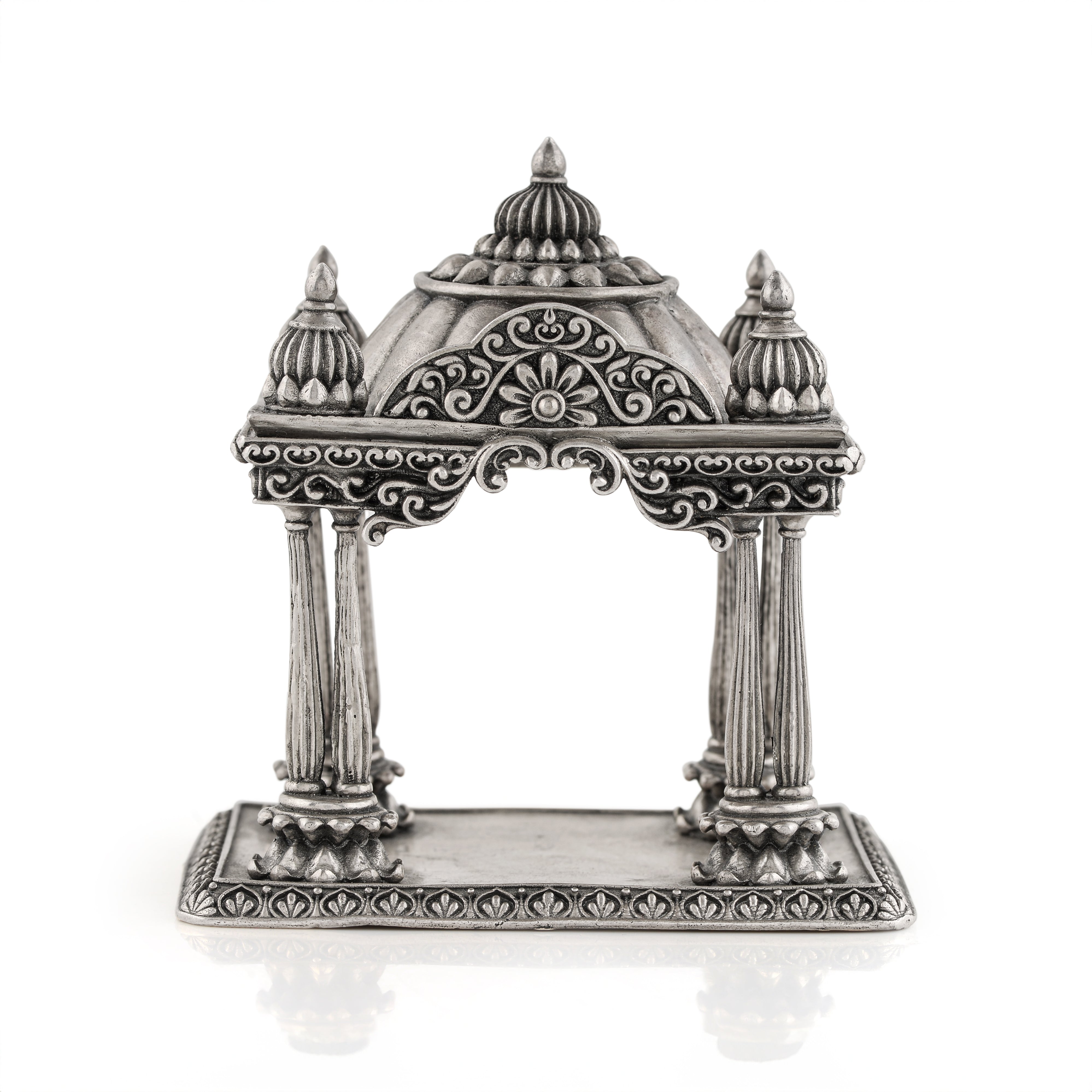 Antique Silver Mandir with Floral Design