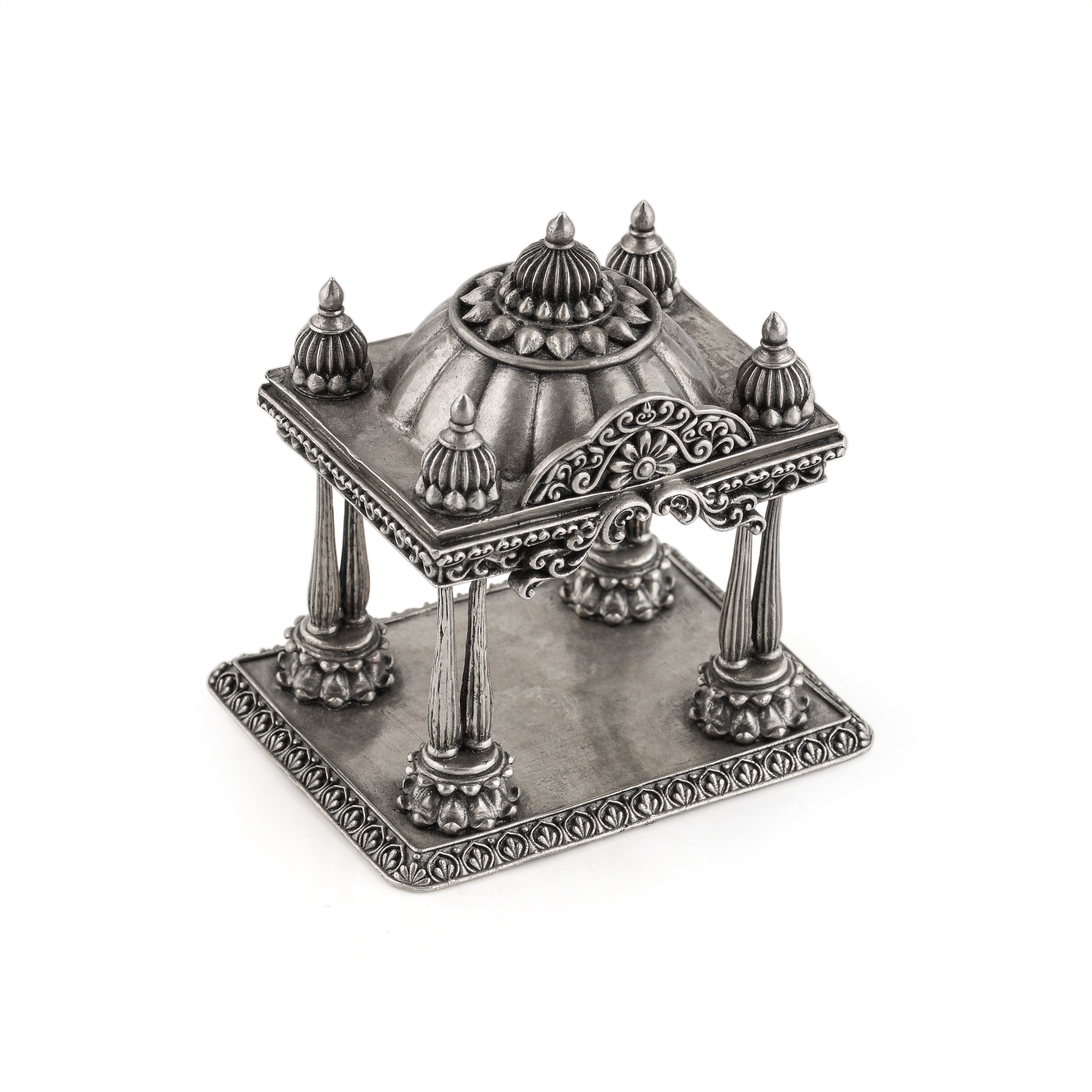 Antique Silver Mandir with Floral Design