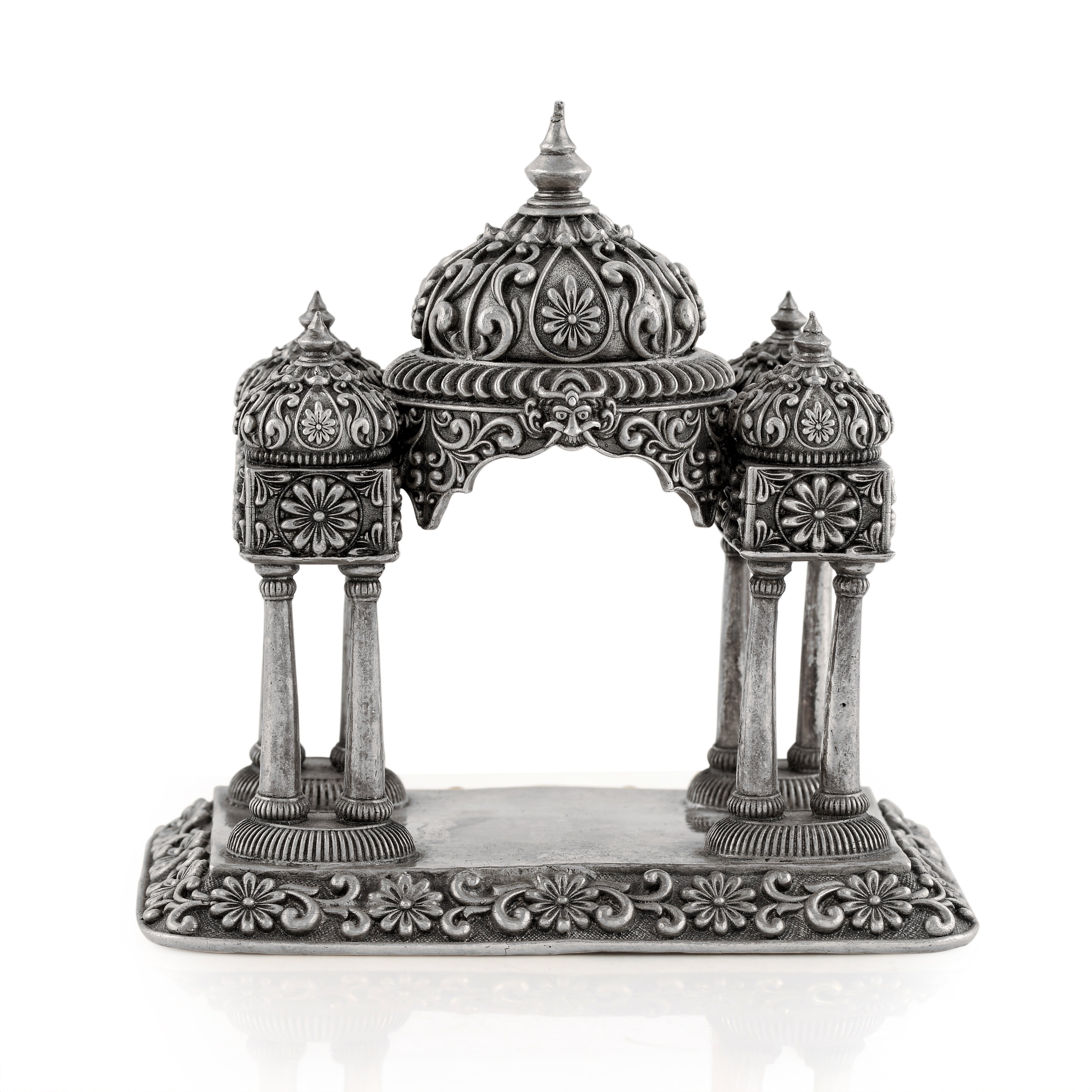 Floral Design Antique Silver Mandir in 92.5