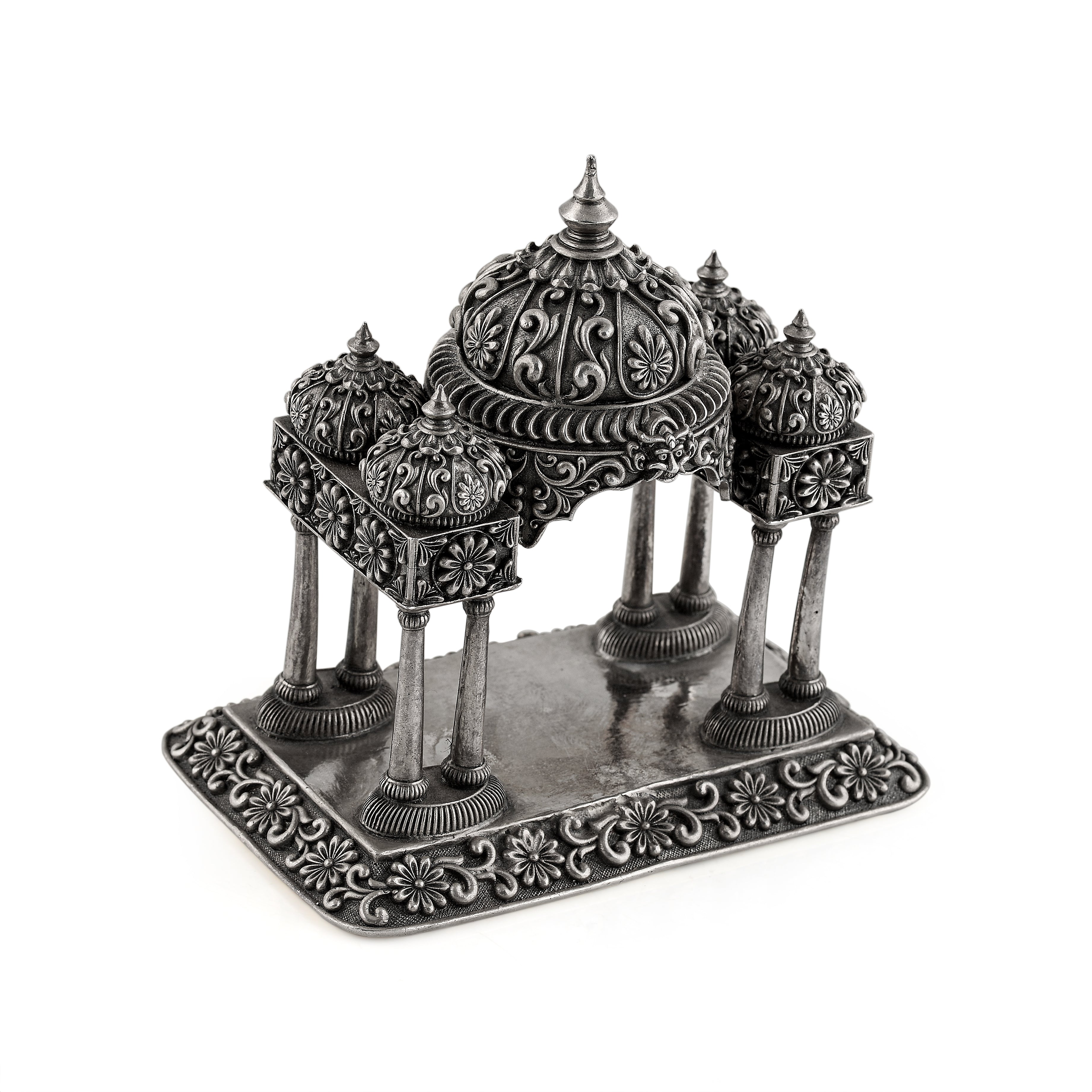 Floral Design Antique Silver Mandir in 92.5