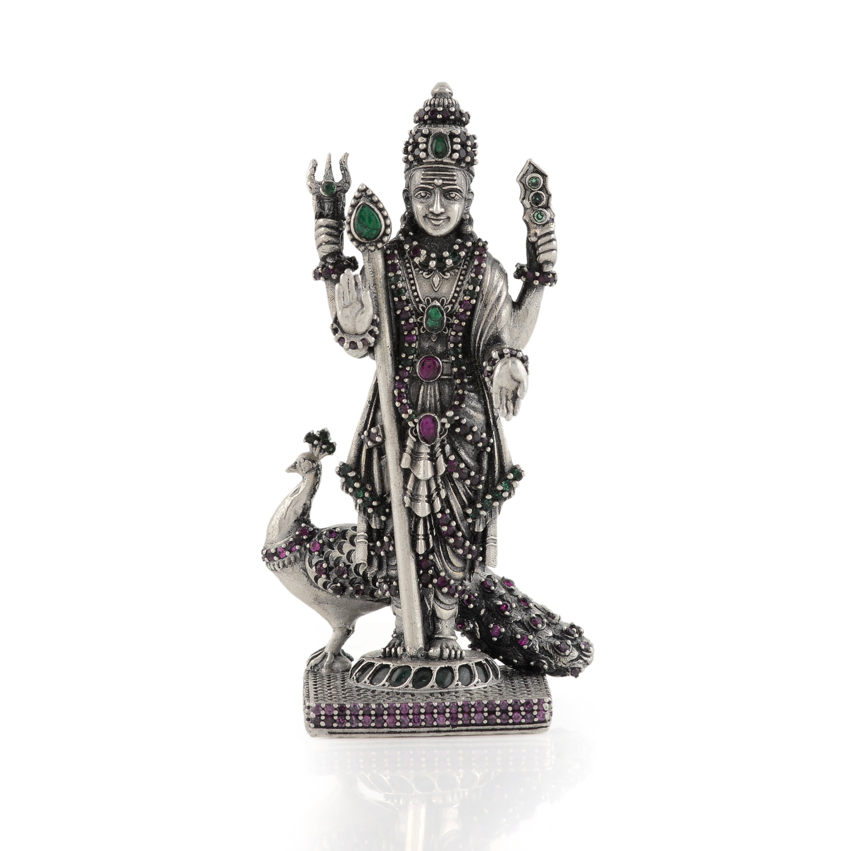 Silver Idol of Murugan with Peacock