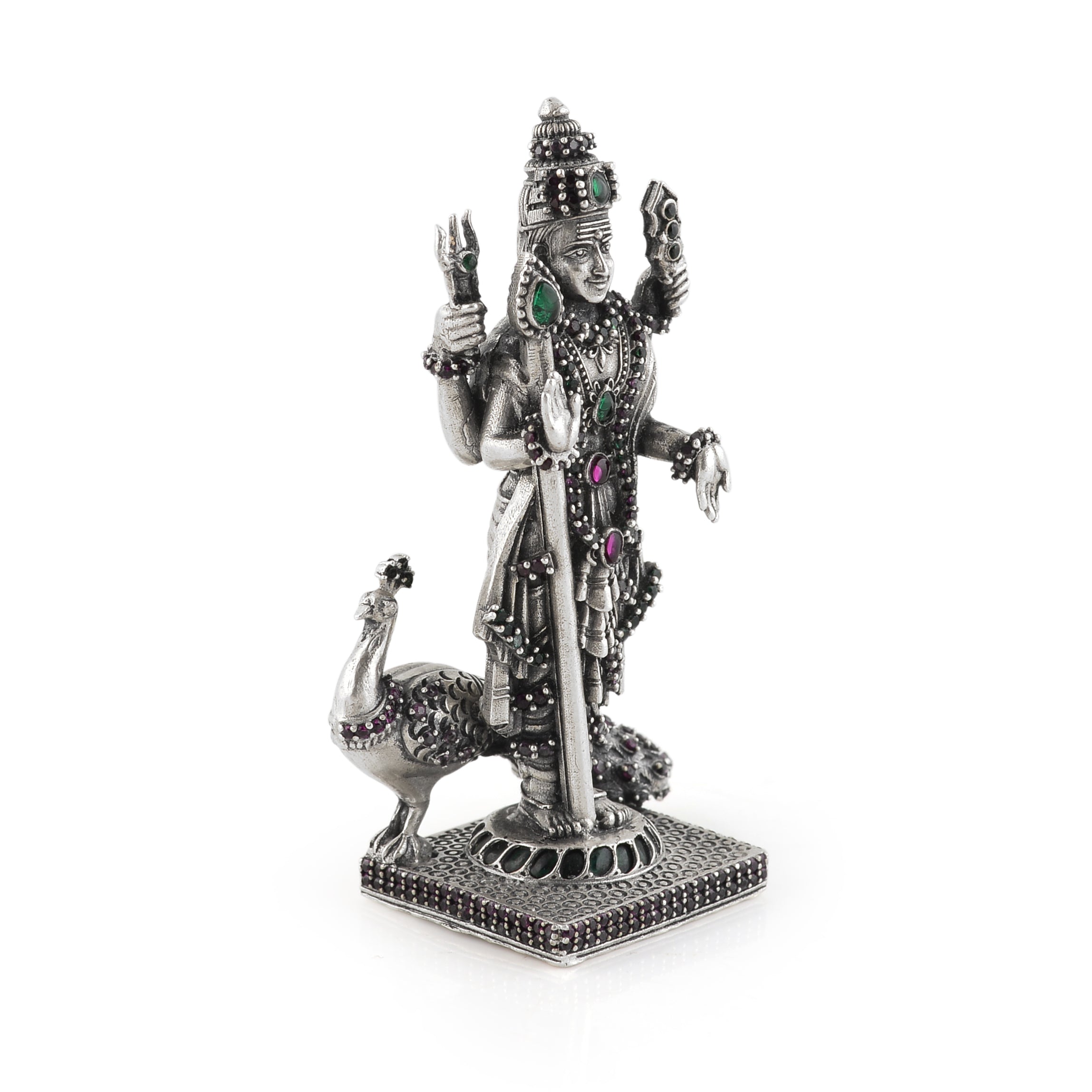 Silver Idol of Murugan with Peacock