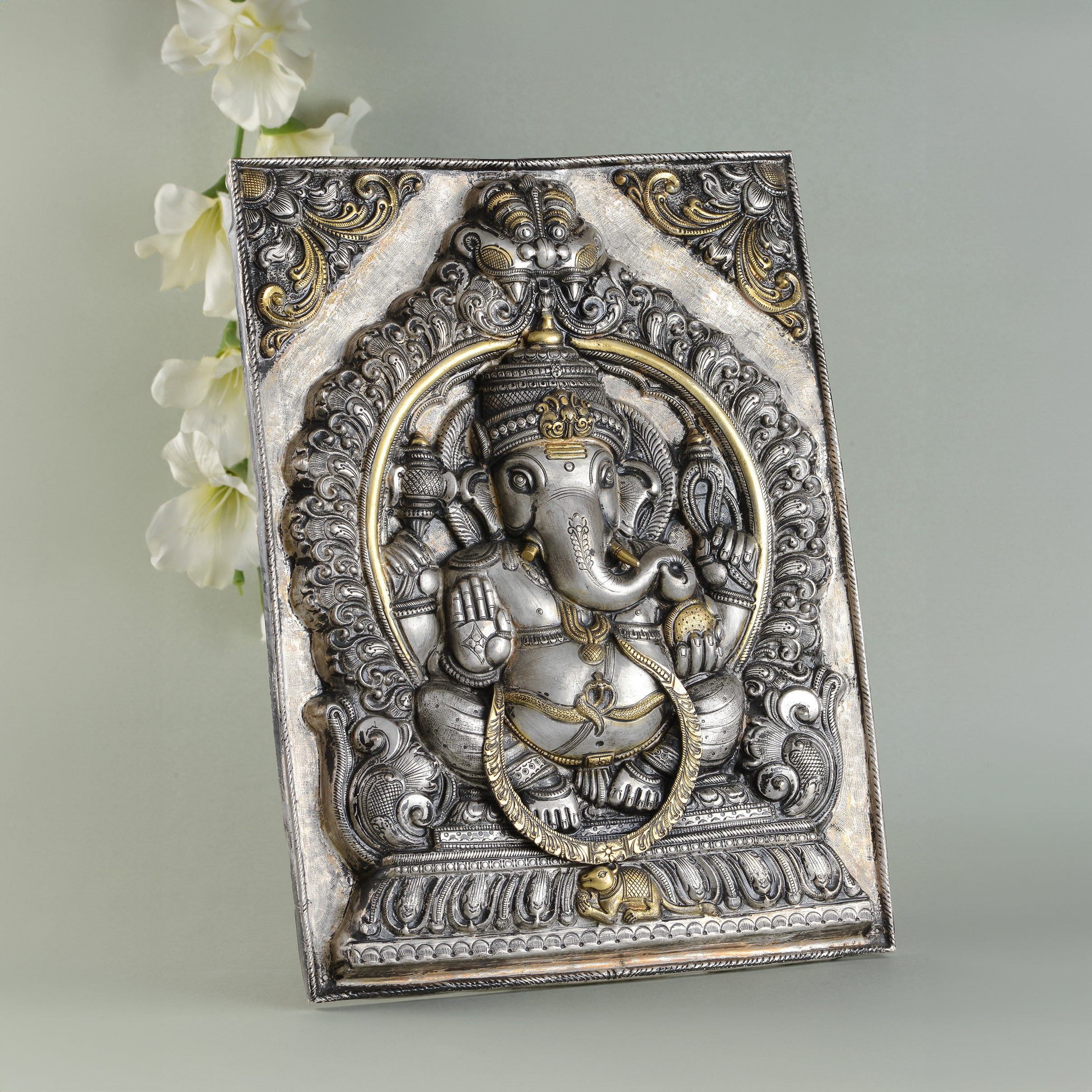 Ganesh Ji wall hanging opulent Nakshi and gold.