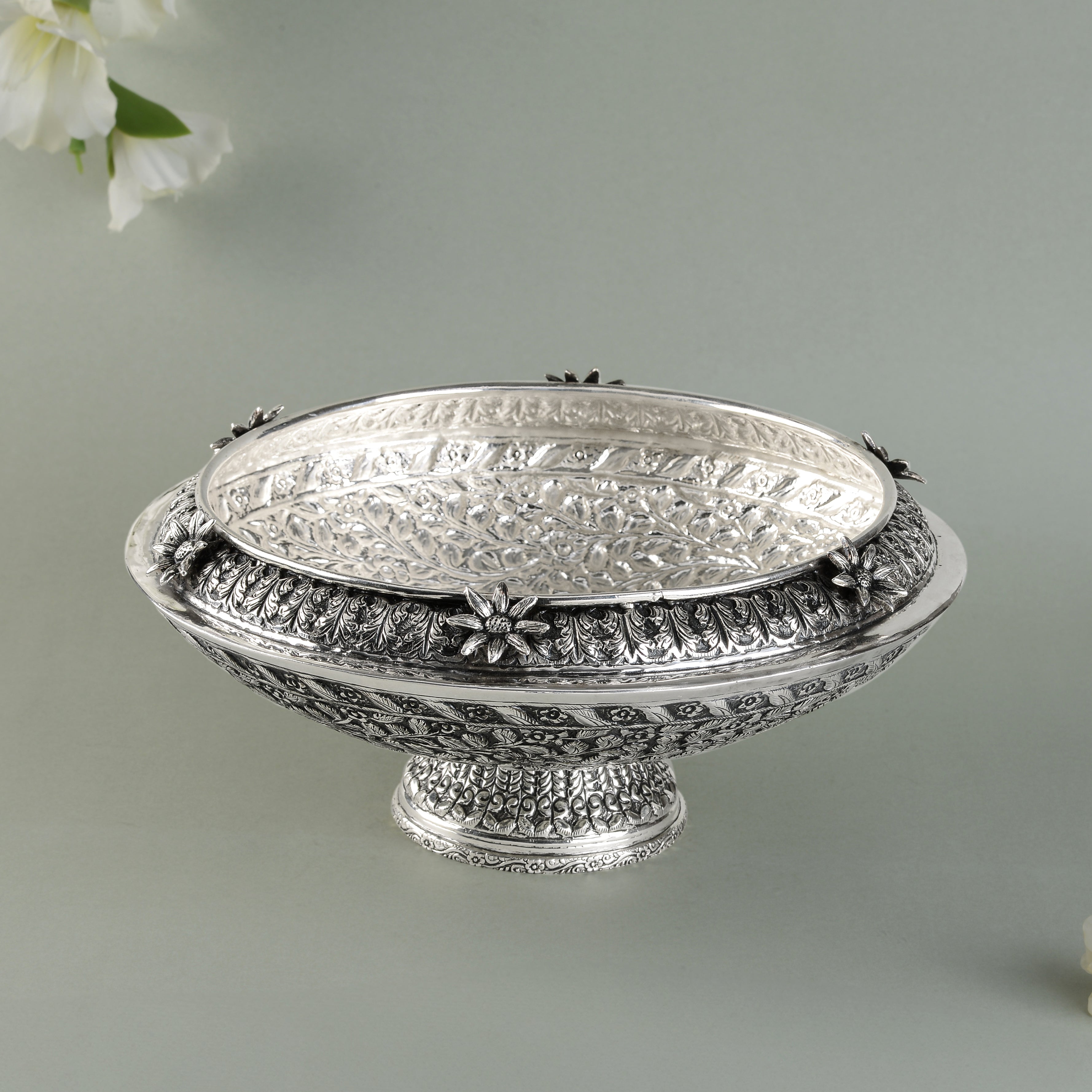 Antique Flower Silver Vessel