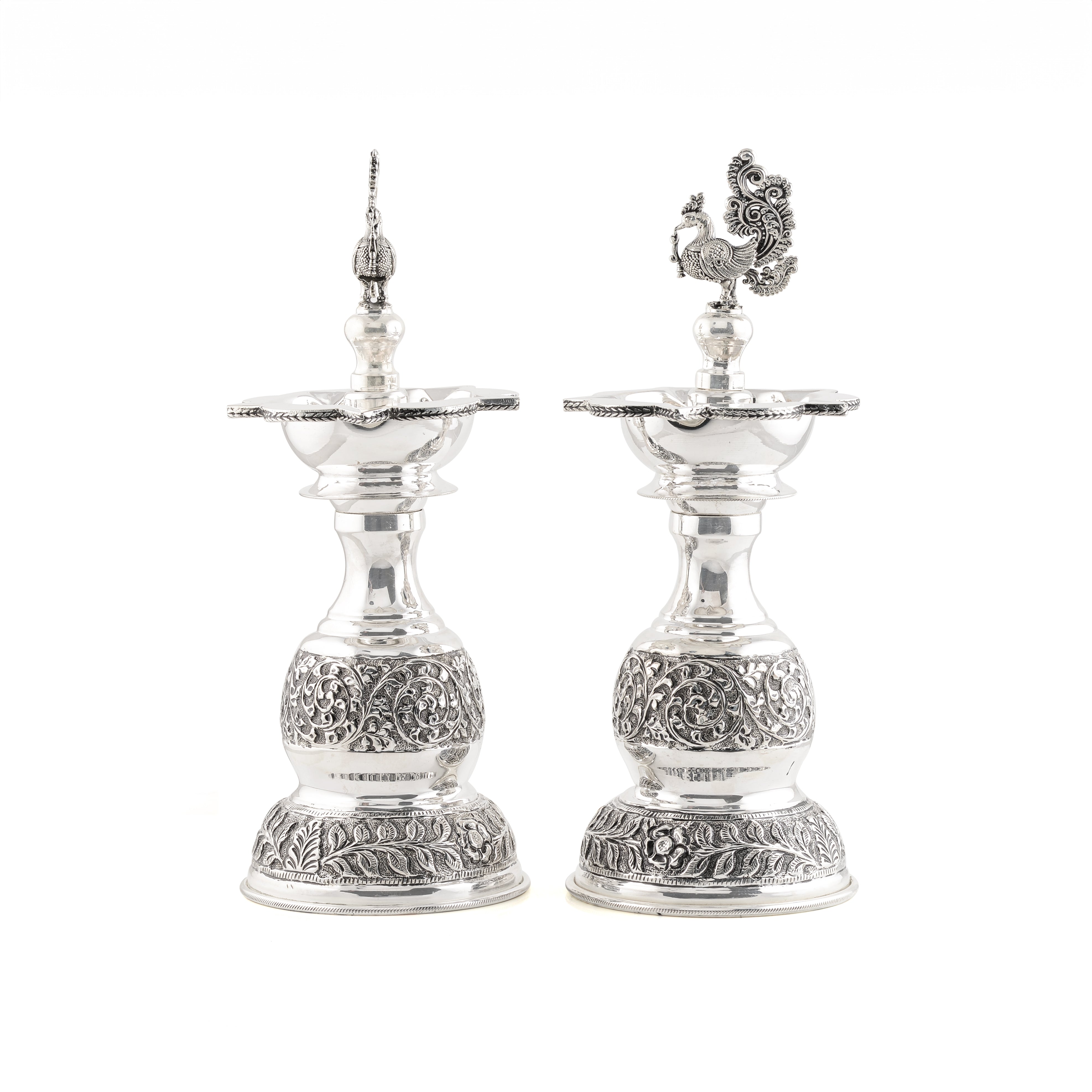 Silver Peacock Deepam with Nakshi Elegance