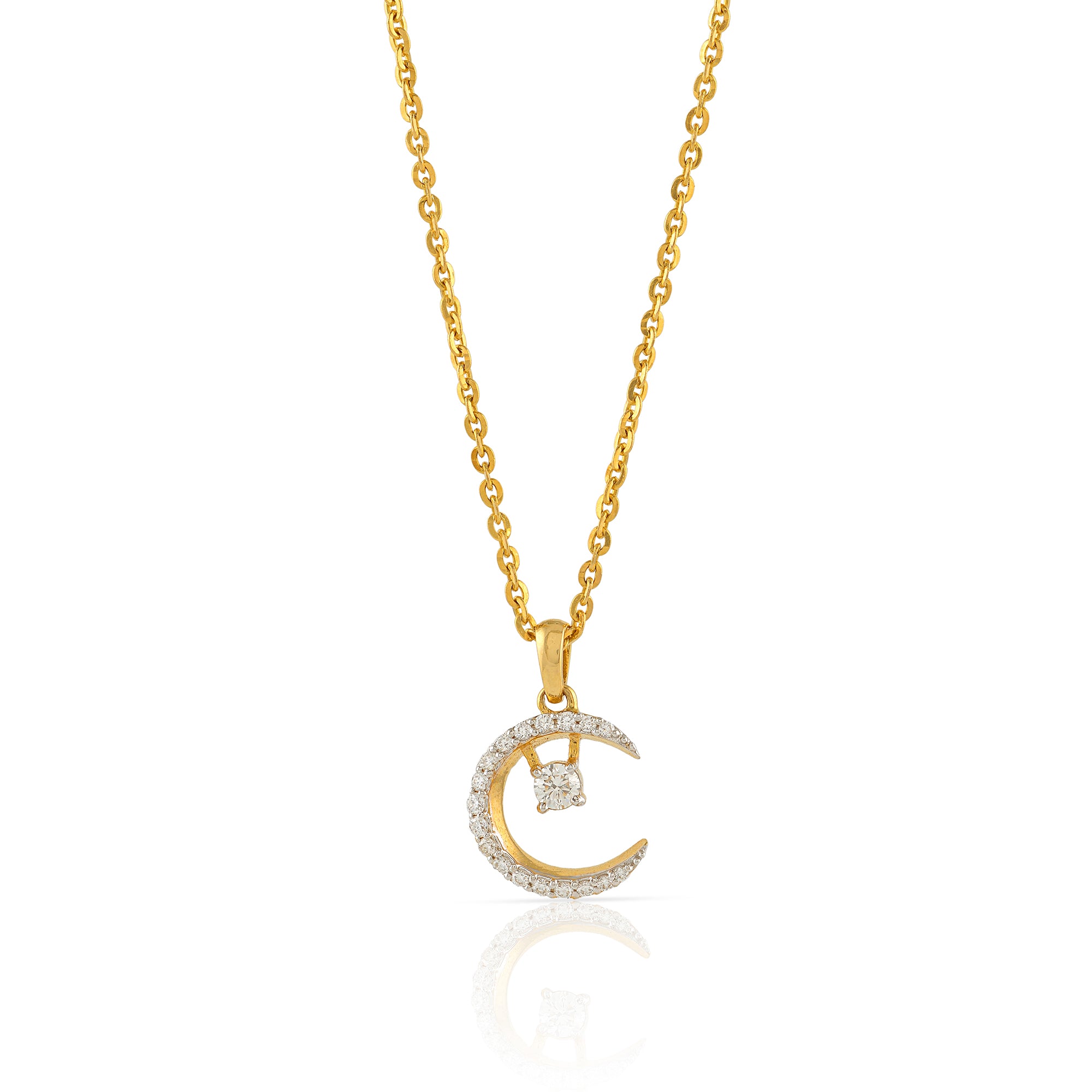 Gold Chain Creascent Moon Diamond Pendant