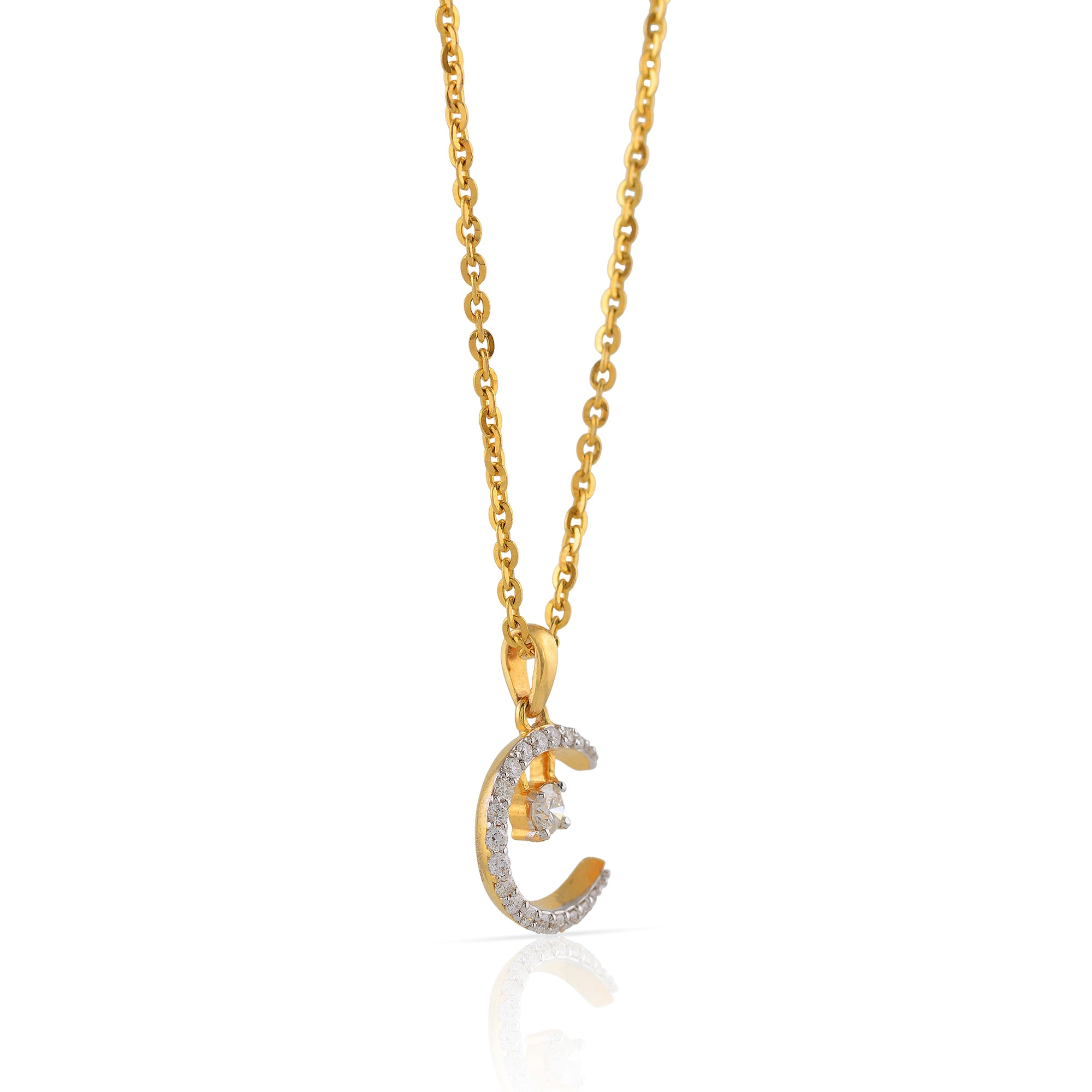 Gold Chain Creascent Moon Diamond Pendant