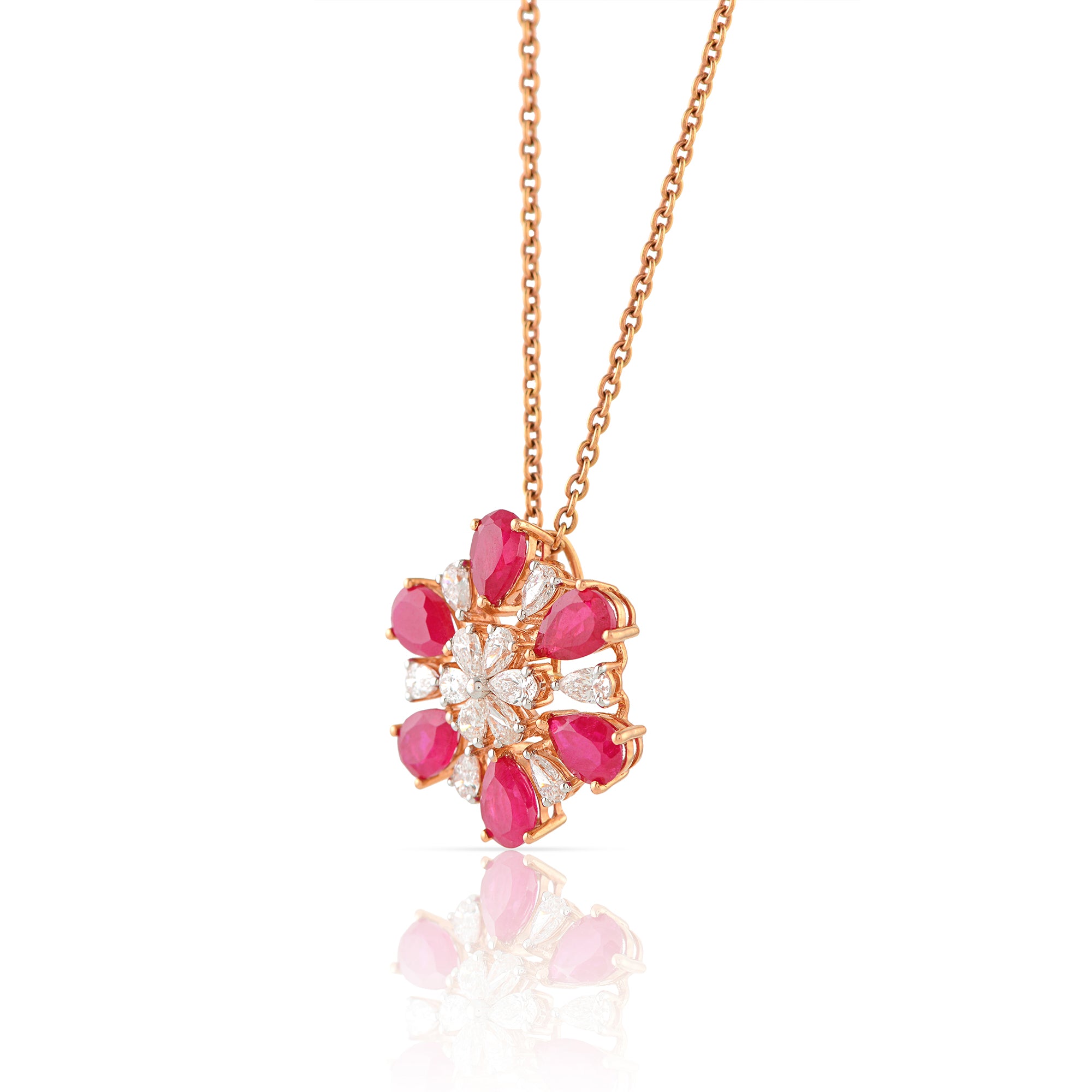 Gold Chain-Magenta Flower Diamond Pendant