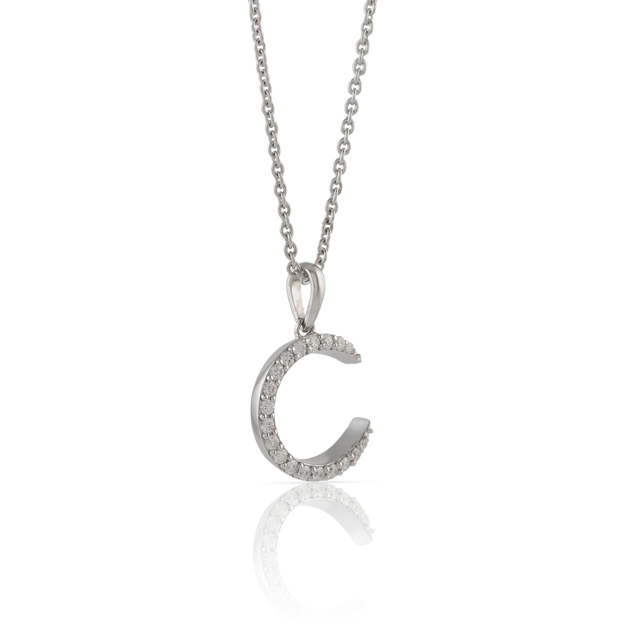 Diamond Chain Small Crescent Moon Diamond Pendant