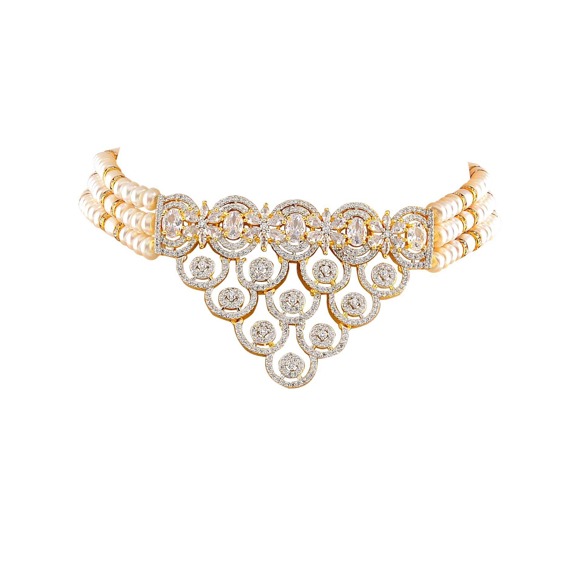 Pearl Choker Set with CZs and Freshwater Pearls - Krishna Jewellers Pearls and Gems