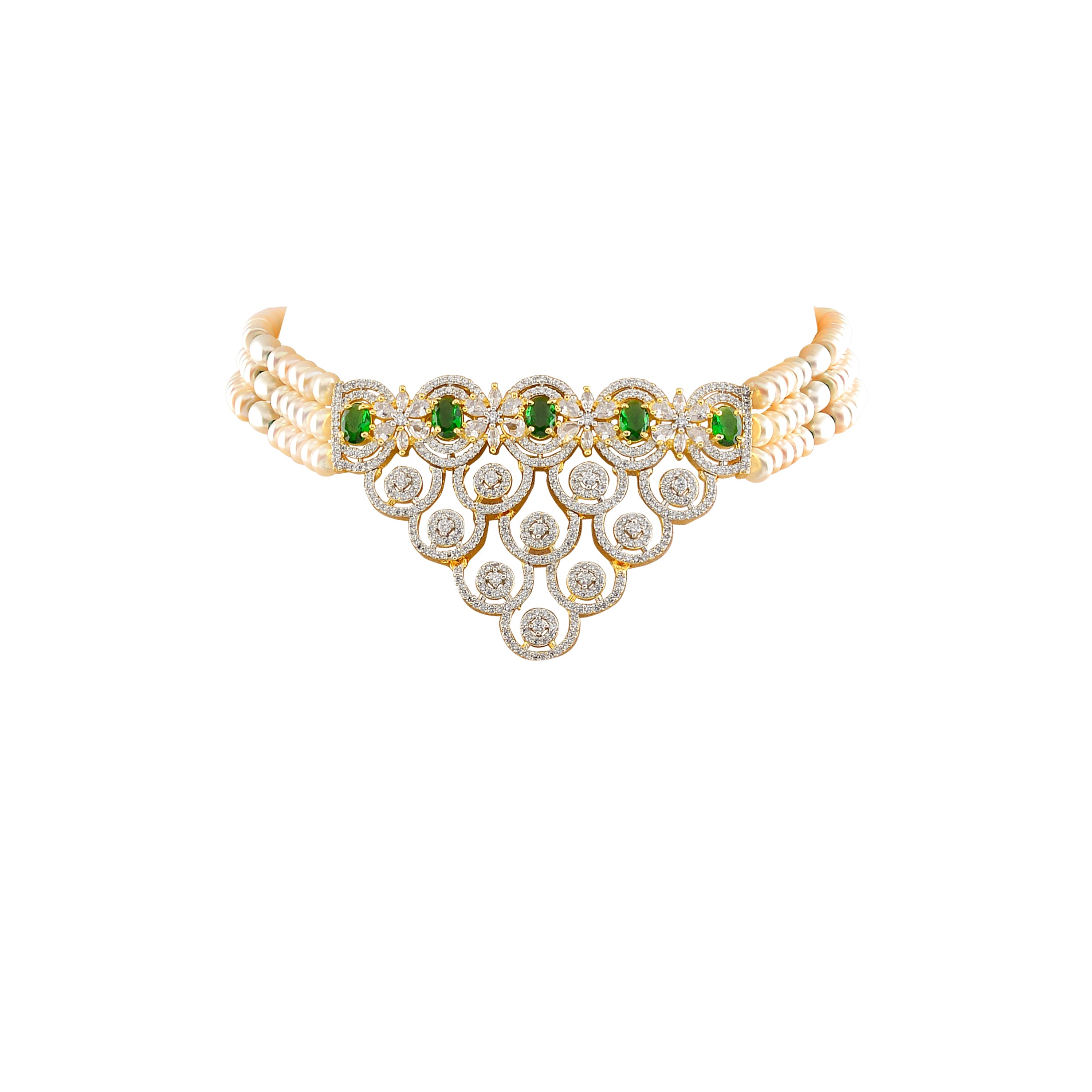 Beautiful Pearl and Greenstones Choker with Earrings - Krishna Jewellers Pearls and Gems