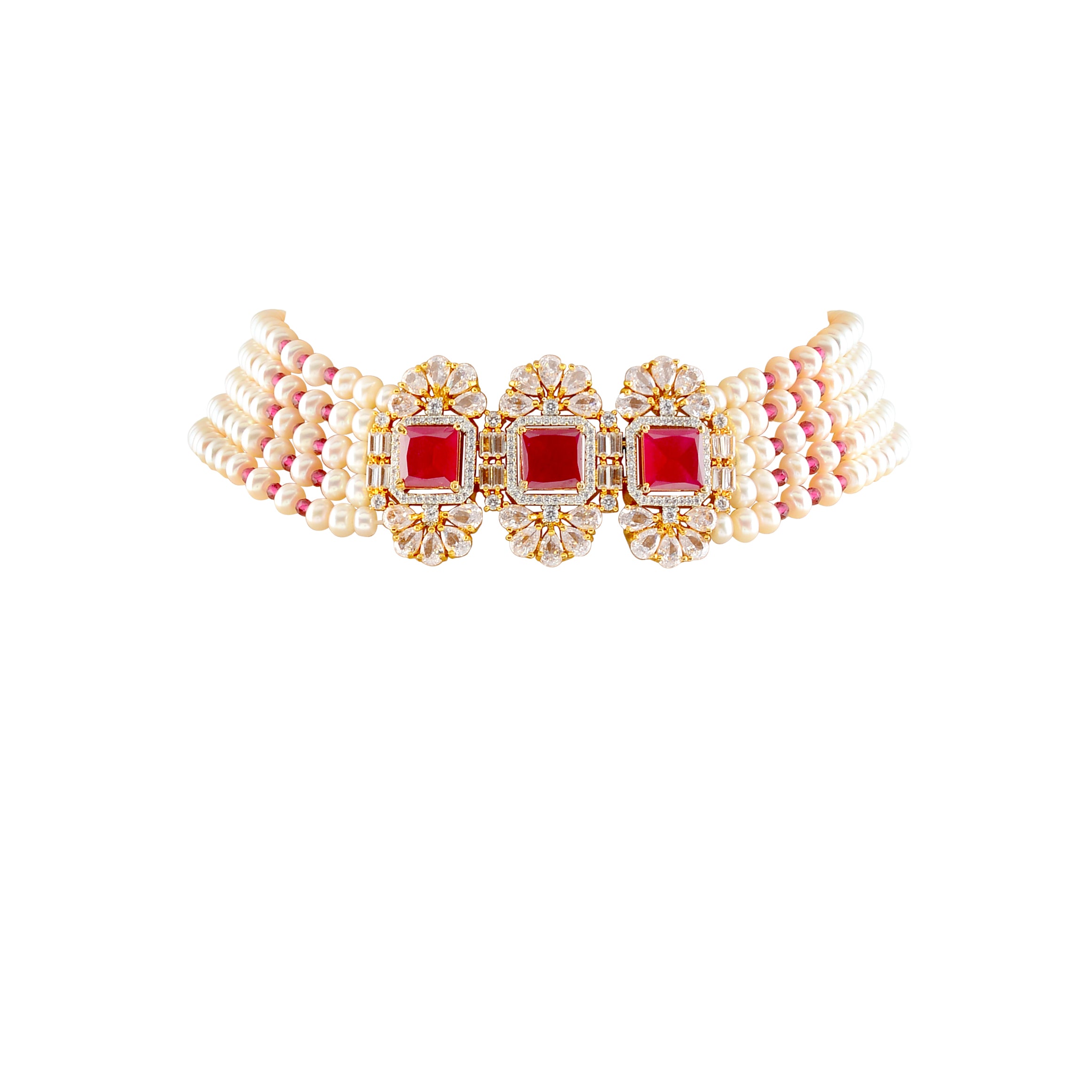 Exquisite button pearl and Pink stone choker set - Krishna Jewellers Pearls and Gems