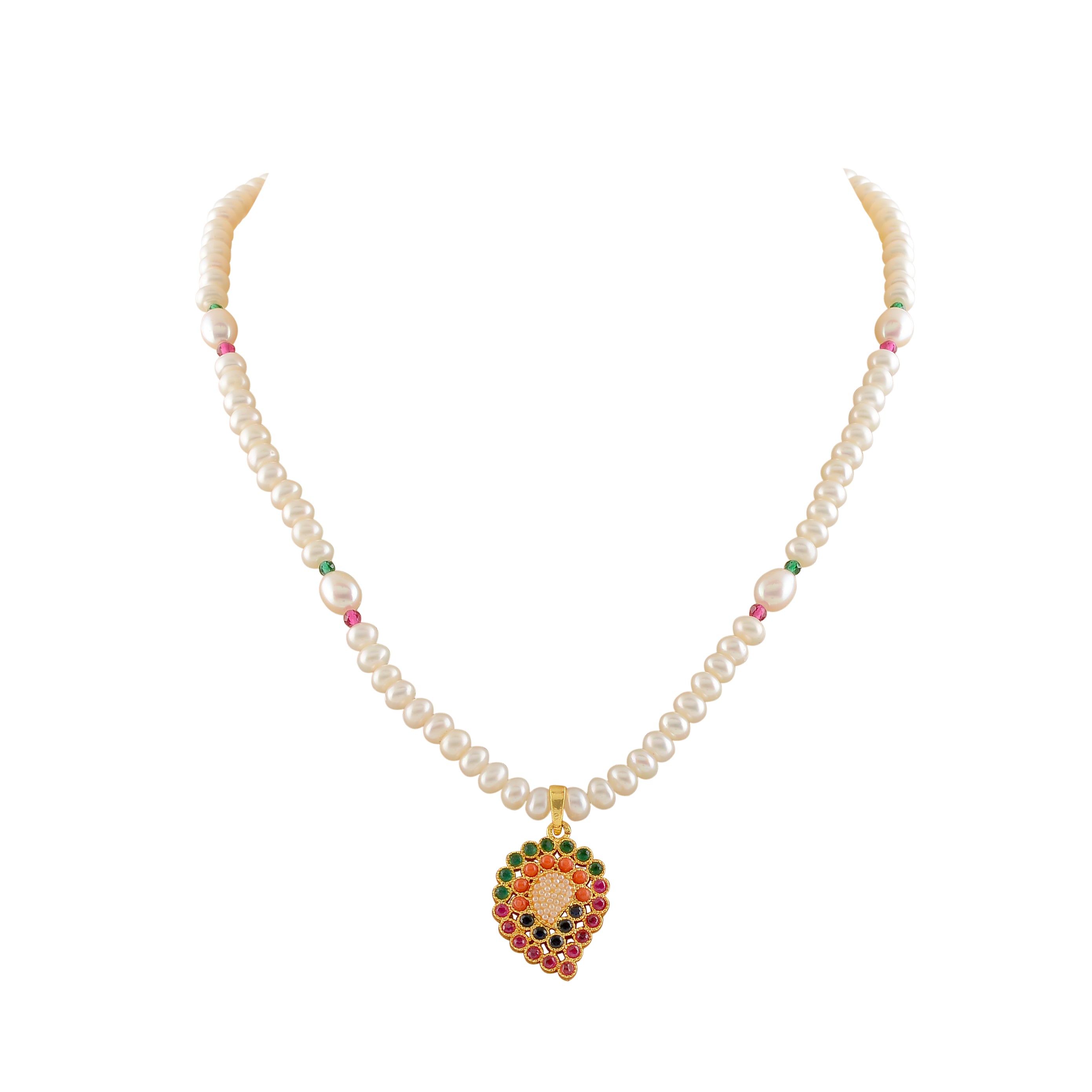 Elegant Button Pearl Single-Line Necklace Set - Krishna Jewellers Pearls and Gems