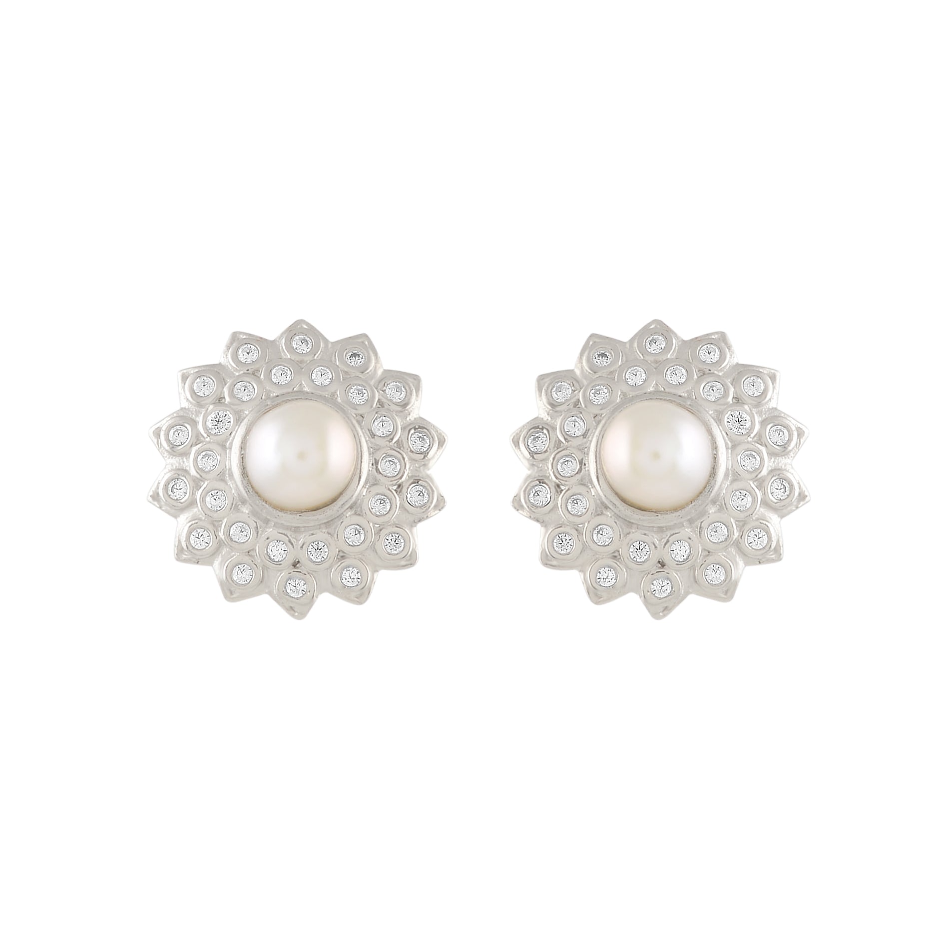 Silver Pearl Stud Earrings - Krishna Jewellers Pearls and Gems