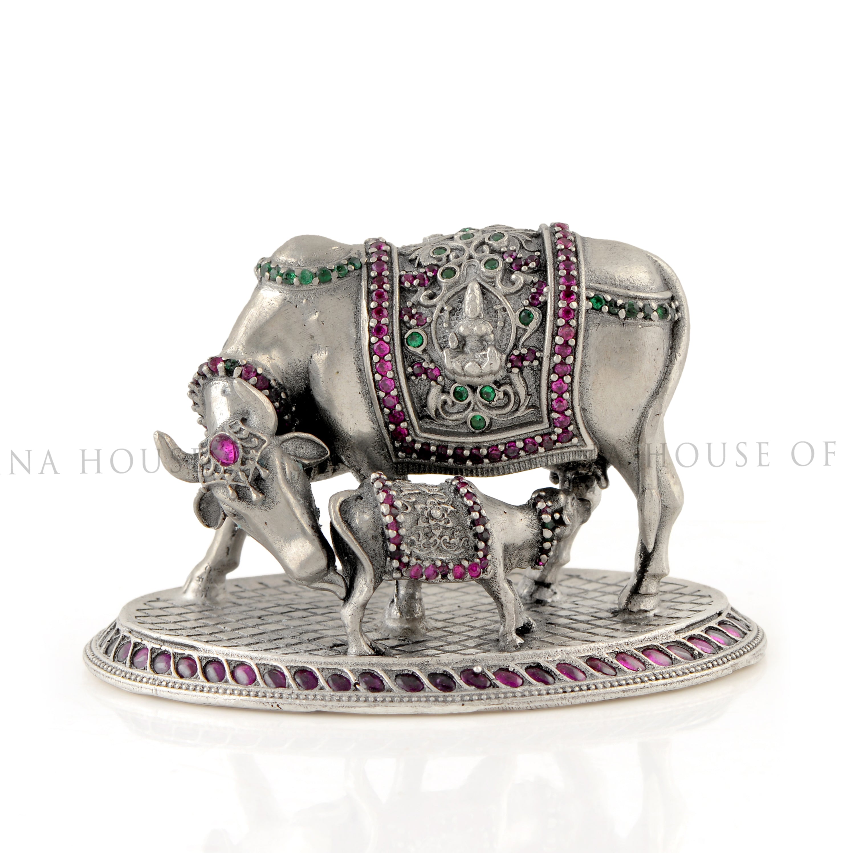 Silver Cow and Calf in Antique Finish Crafted with 92.5 - Krishna Jewellers Pearls and Gems