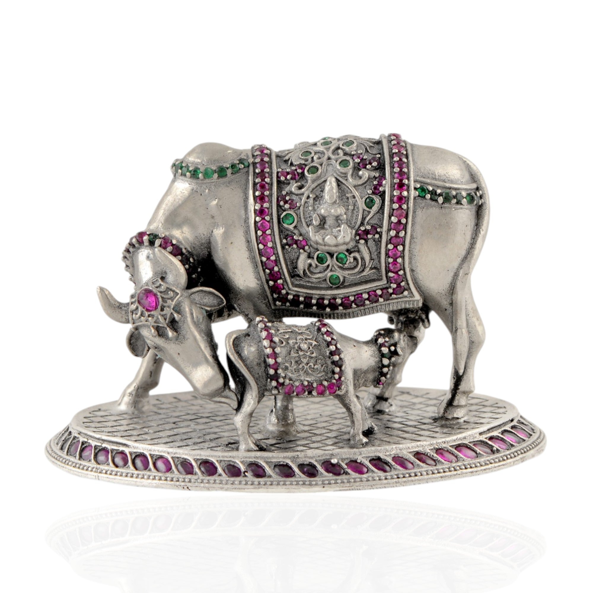 Silver Cow and Calf in Antique Finish Crafted with 92.5