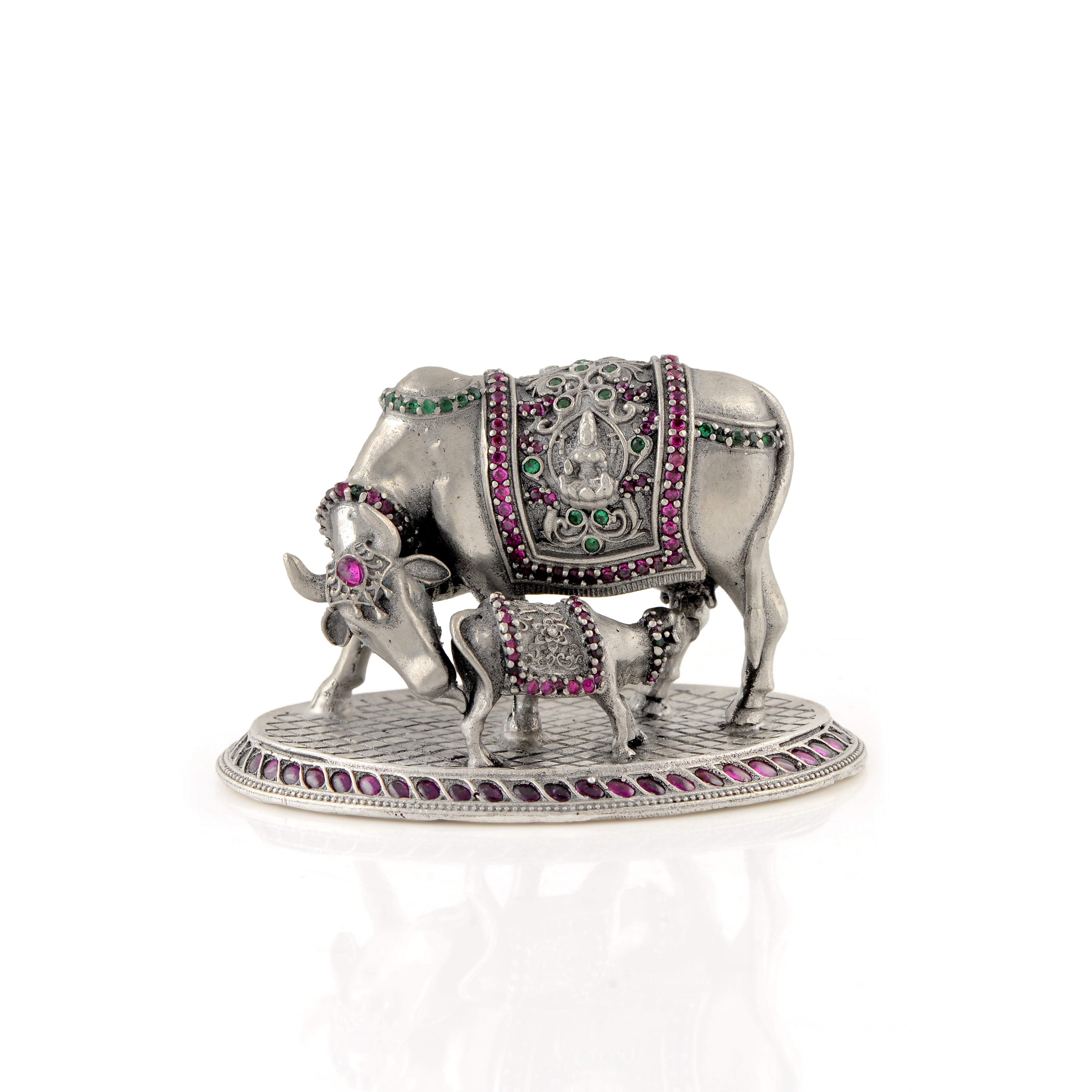 Silver Cow and Calf in Antique Finish Crafted with 92.5