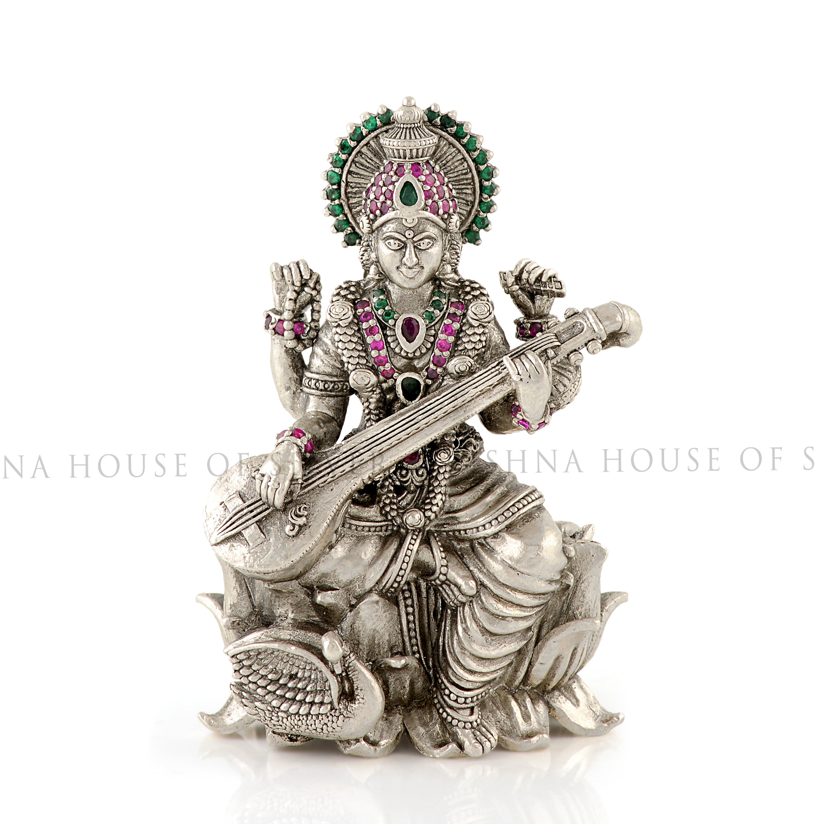 Antique Saraswati Idol in Silver - Krishna Jewellers Pearls and Gems