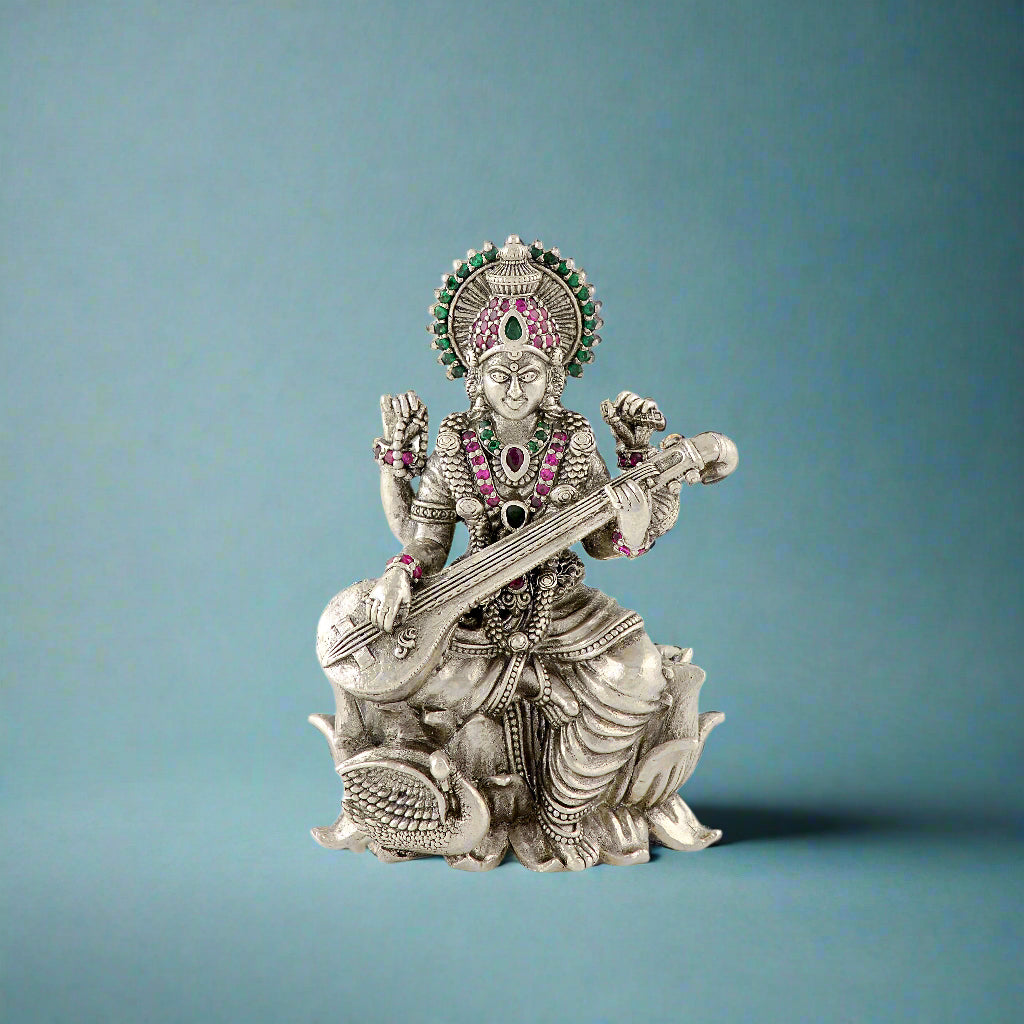 Antique Saraswati Idol in Silver