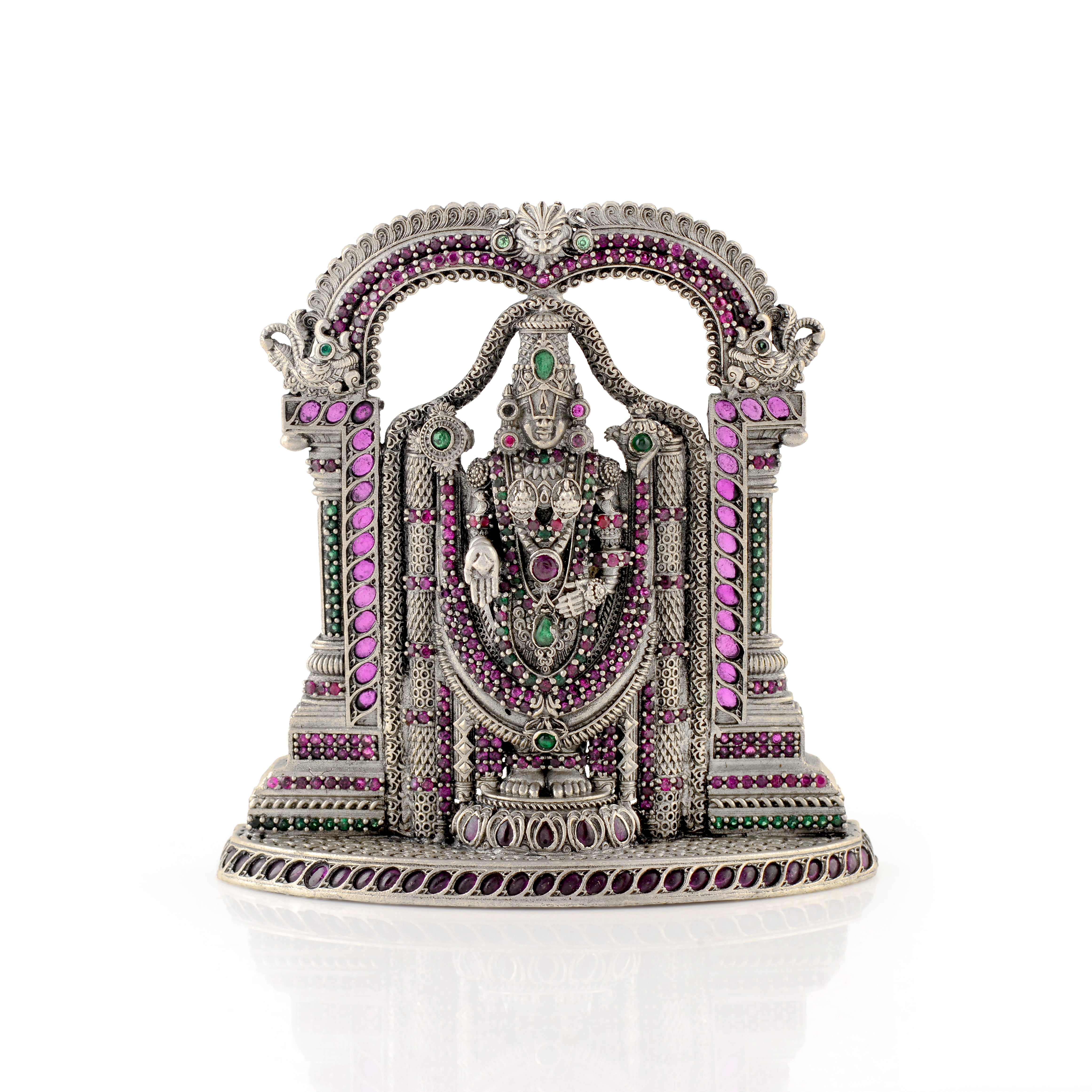 Divine Silver Lord Balaji Idol with Gemstones