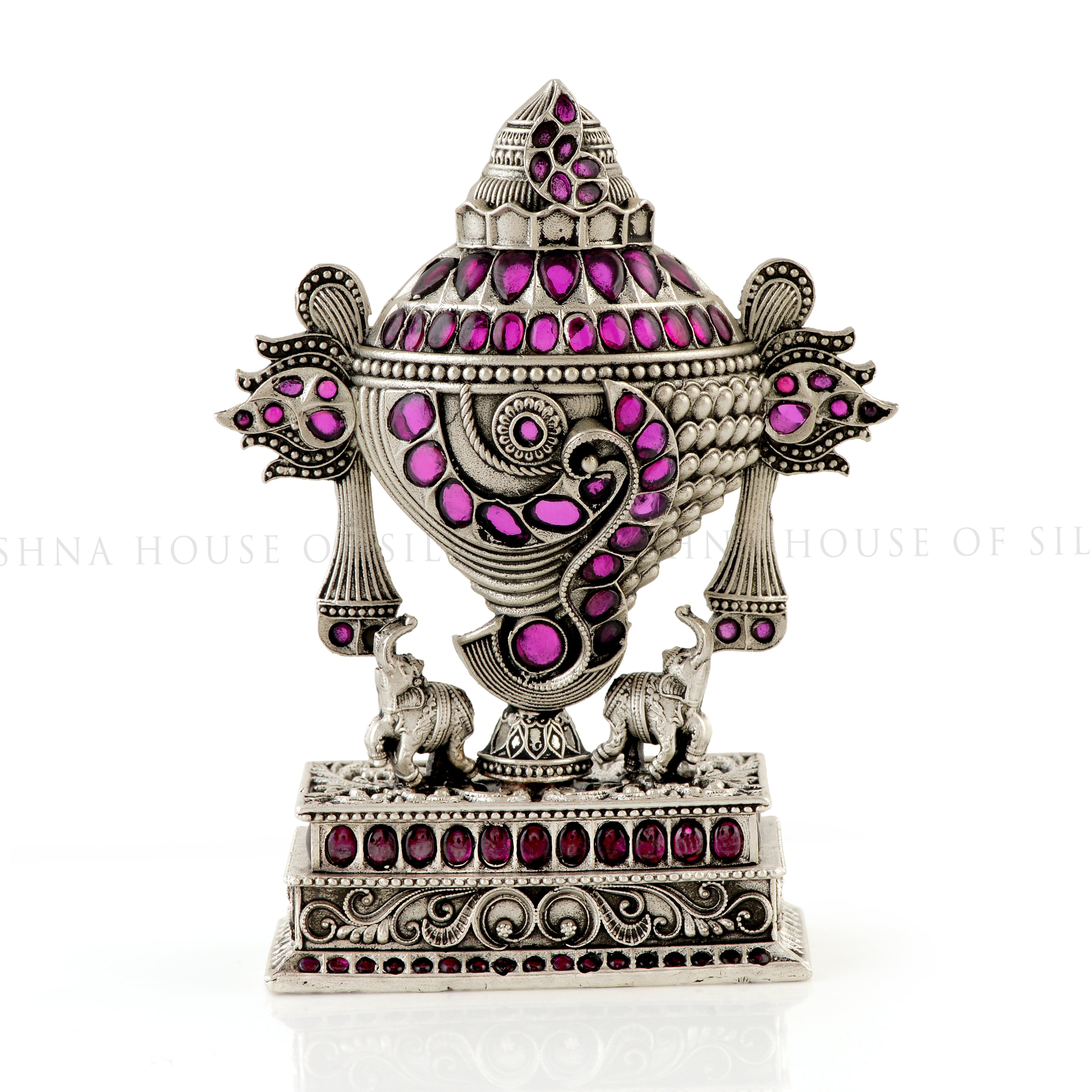 Beautiful Silver Shanku with Elephant Motifs & Gemstone Details