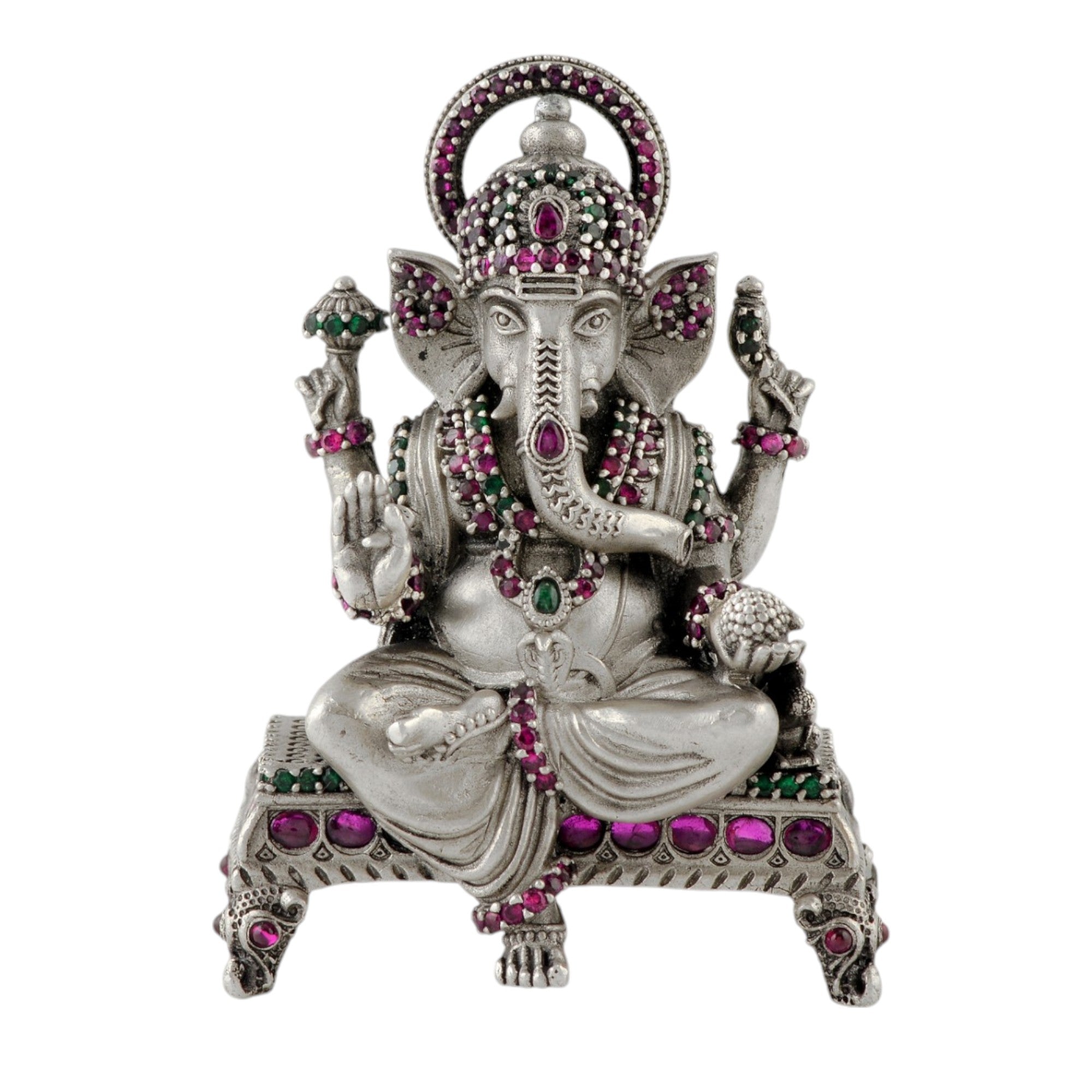 Classic Pitam Design Ganesh Murti 92.5 Silver with Stone Inlay