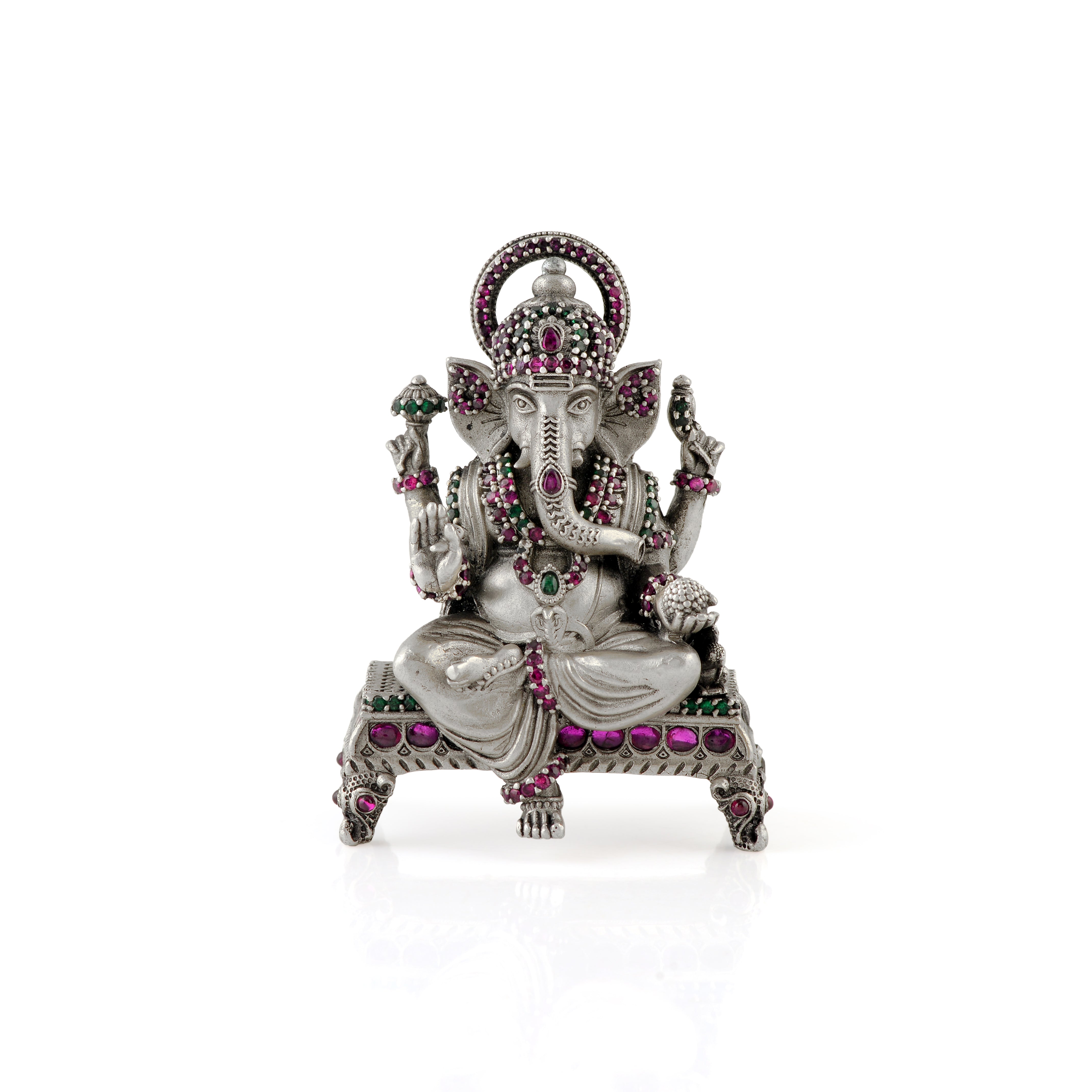 Classic Pitam Design Ganesh Murti - 92.5 Silver with Stone Inlay