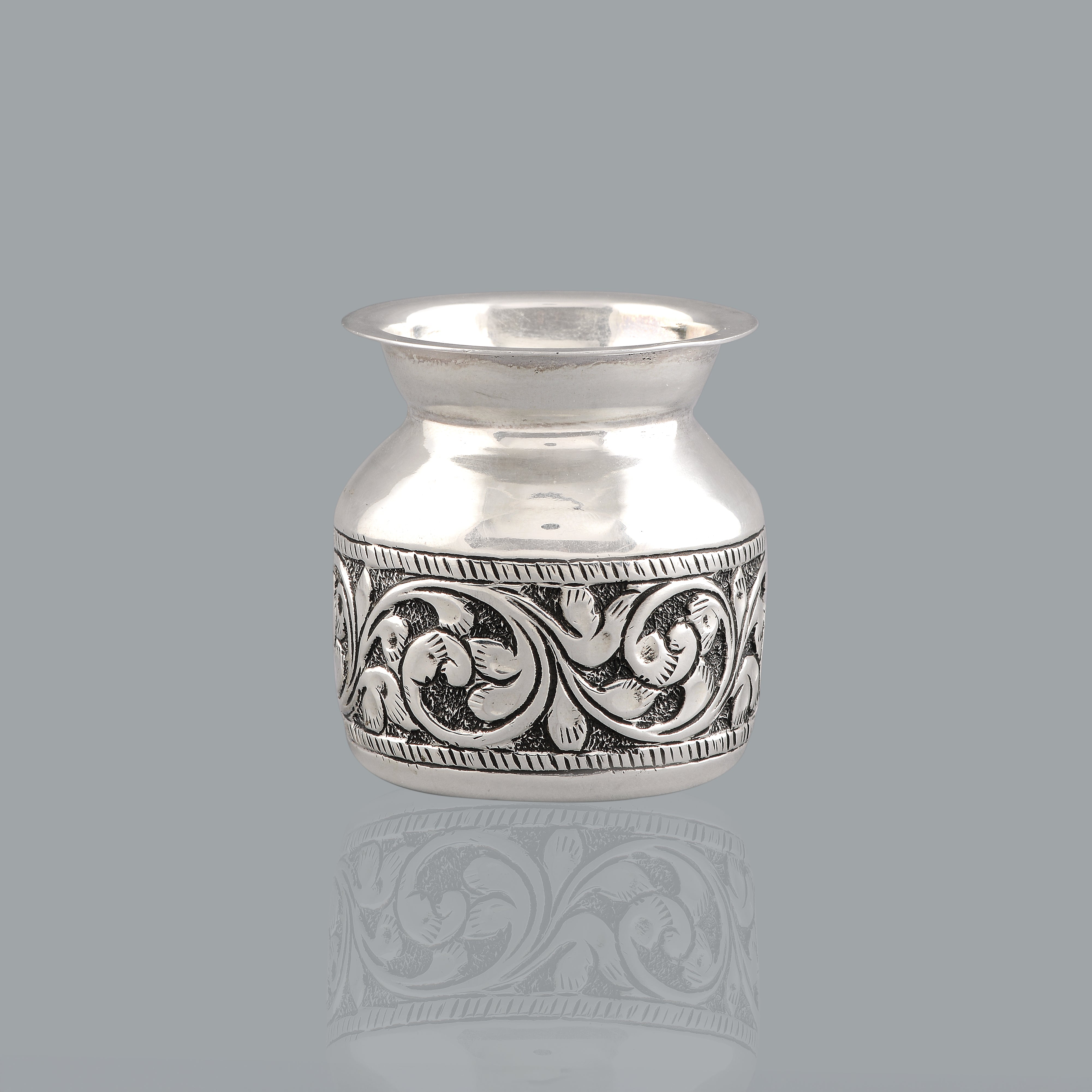 Floral Silver Vessels For Pooja