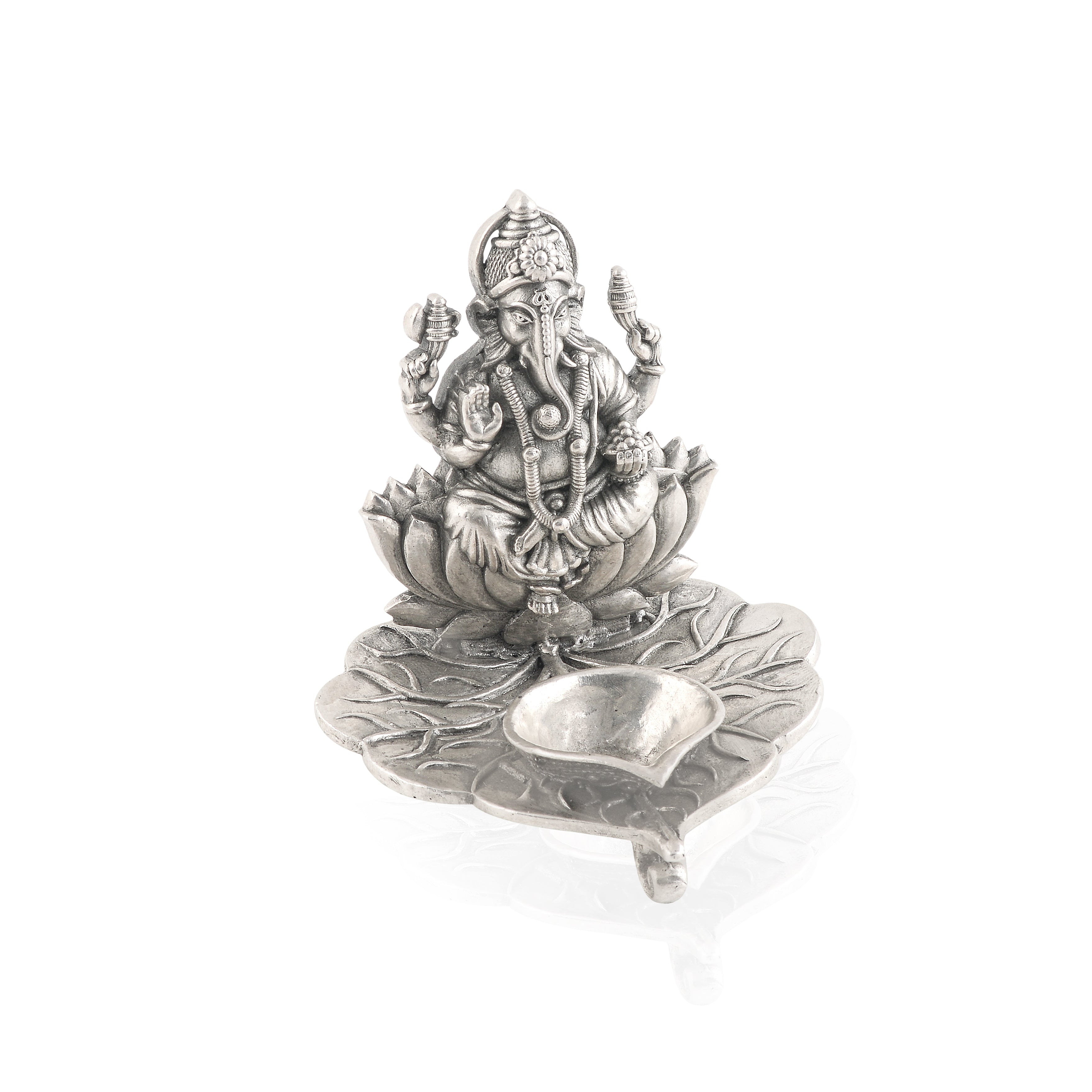 Antique Ganesh Deepam In Silver
